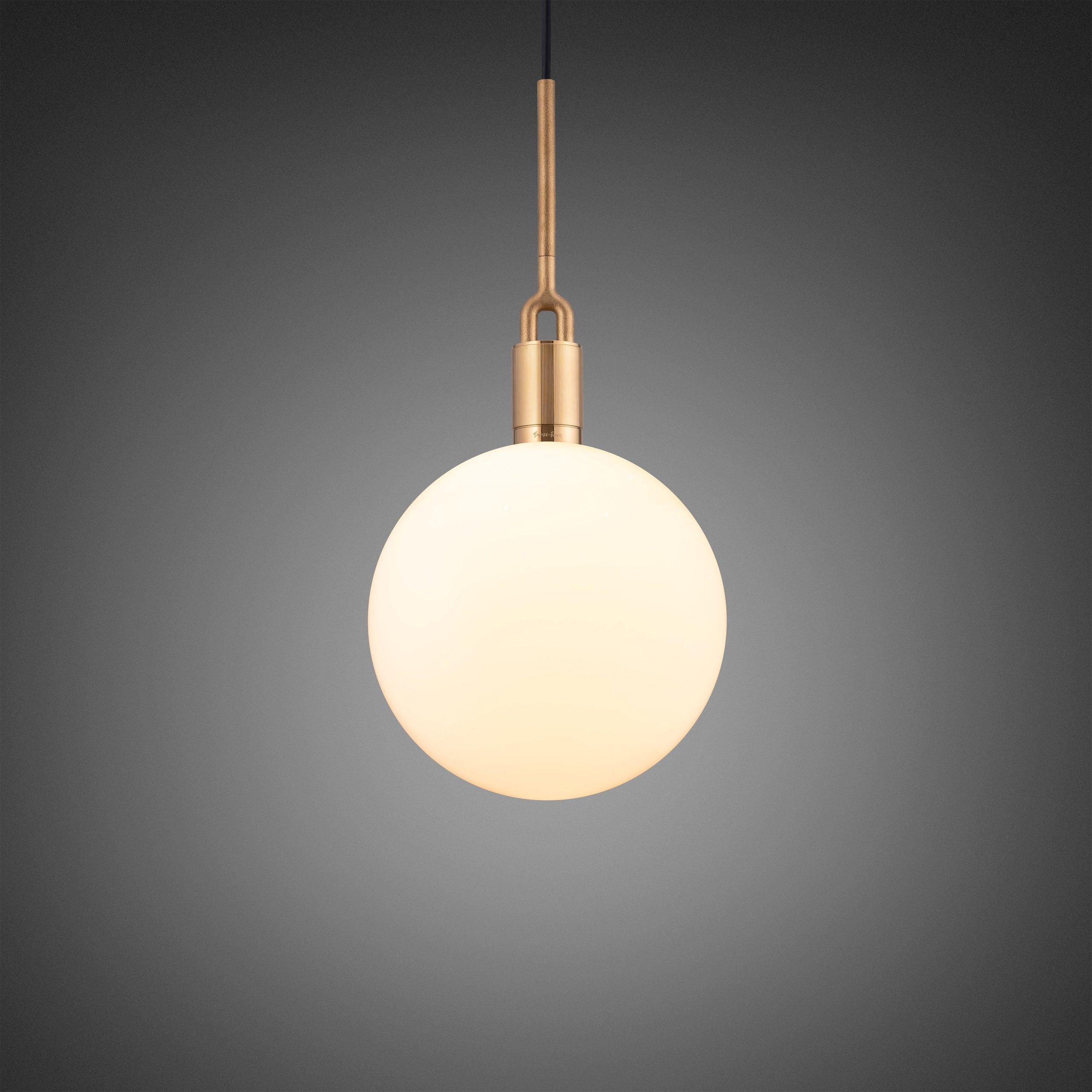 Forked Pendant Light / Globe / Opal / large brass, front view.