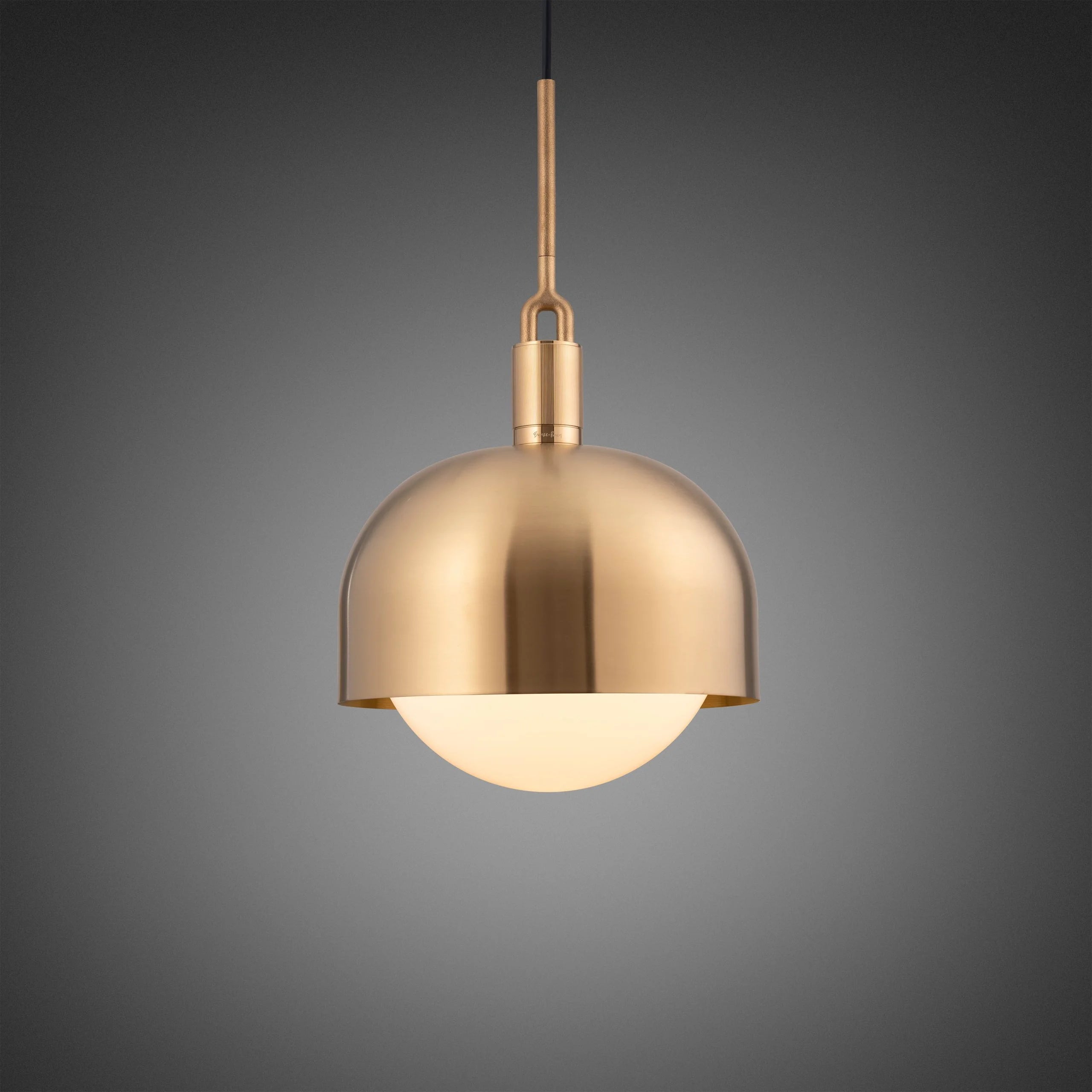 Forked Pendant Light / Shade / Globe / Opal / Large Brass, front view.