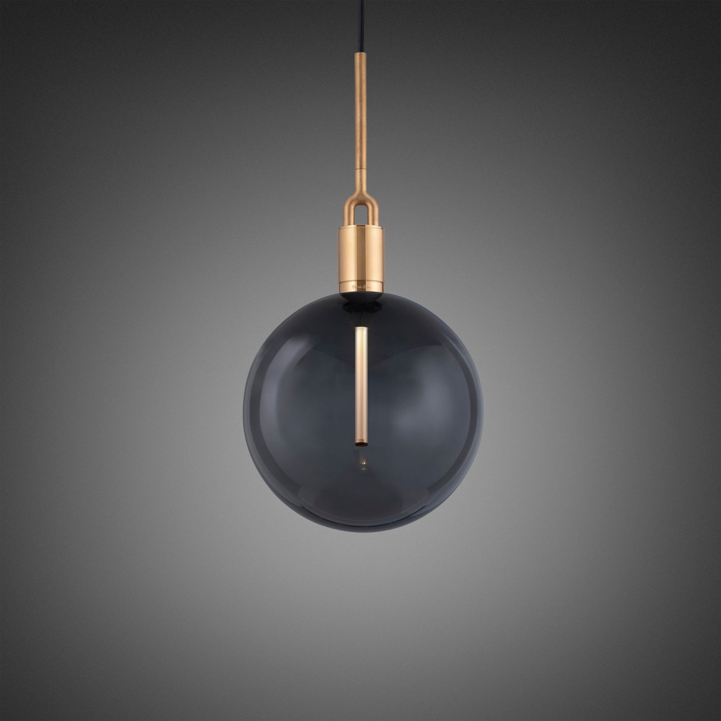Forked Pendant Light / Globe / Smoked / Large Brass, front view.