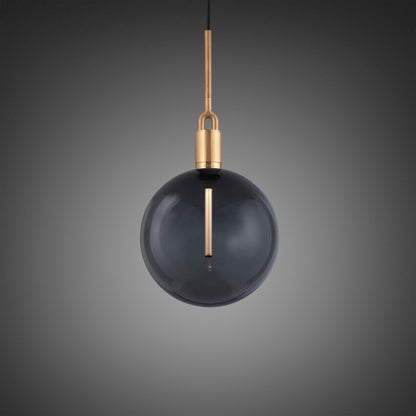 Forked Pendant Light / Globe / Smoked / Large Brass, front view.