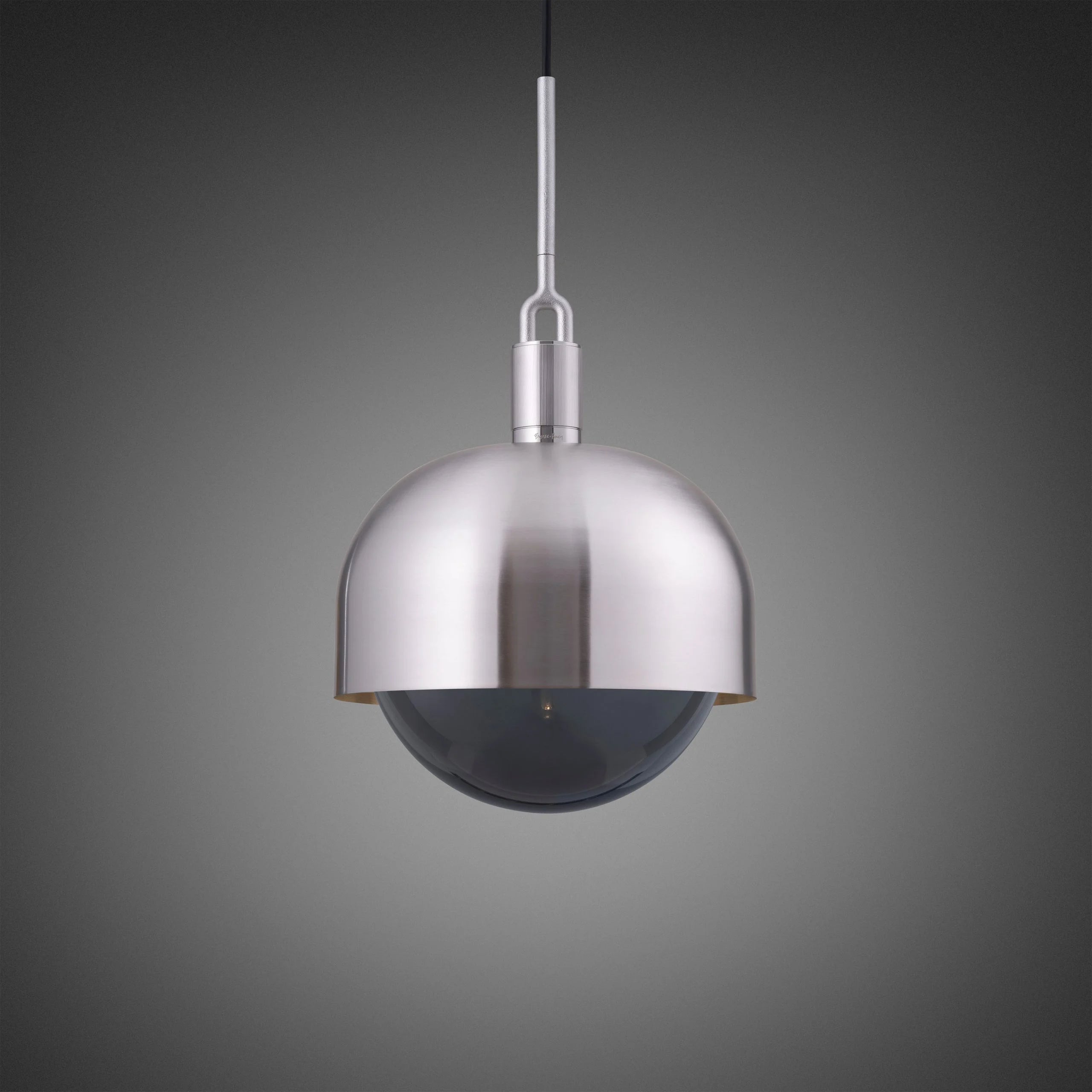 Forked Pendant Light / Shade / Globe / Smoked / Large Steel, front view.