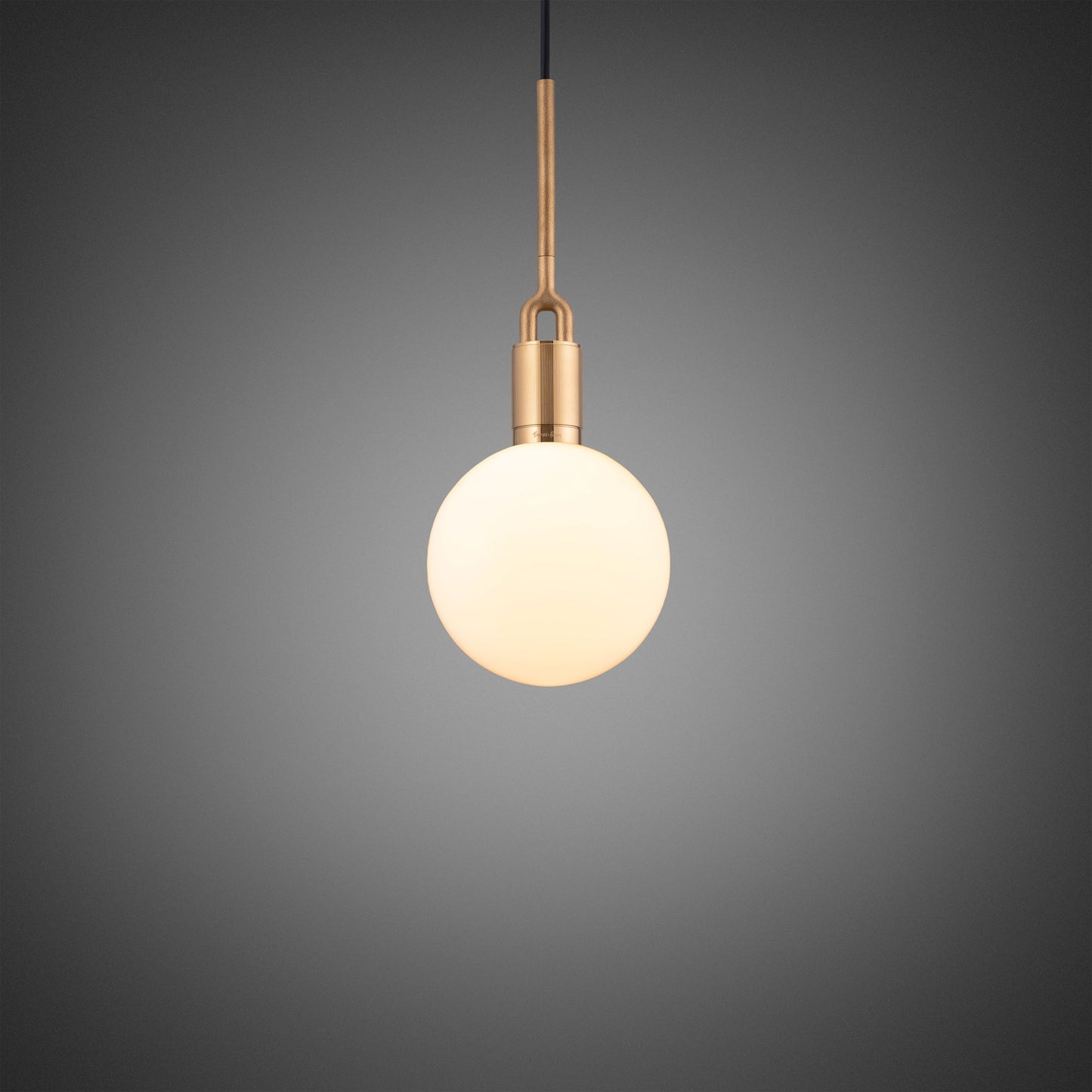 Forked pendant Light / Globe / Opal / Medium brass, front view.