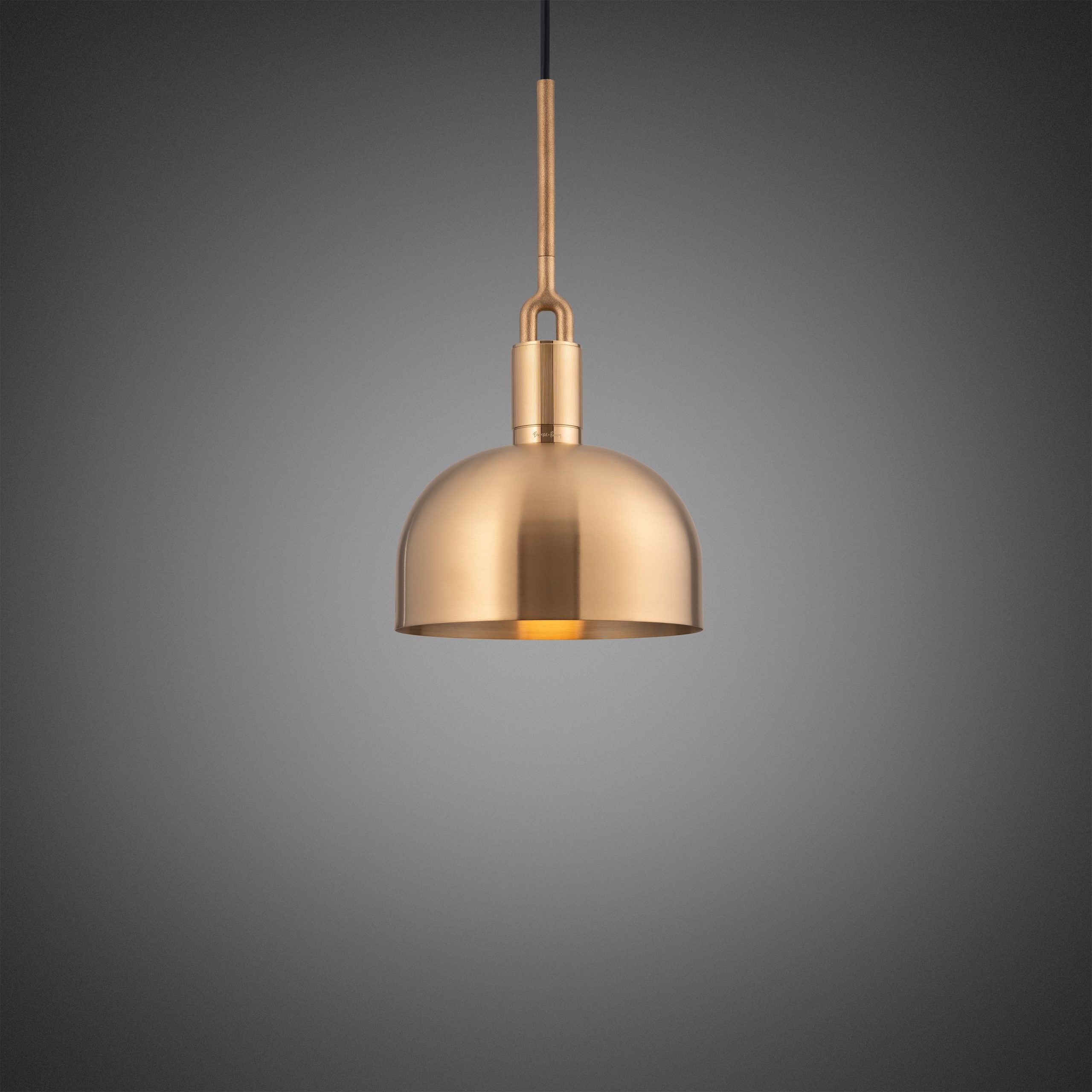 Forked Pendant Light / Shade / Medium brass, front view.