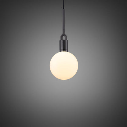 Forked pendant Light / Globe / Opal / Medium gun metal, front view.