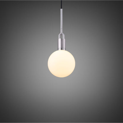 Forked pendant Light / Globe / Opal / Medium steel, front view.