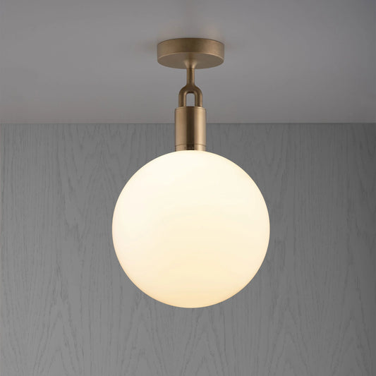 Forked Ceiling Light / Globe / Opal / Large Brass, front view.