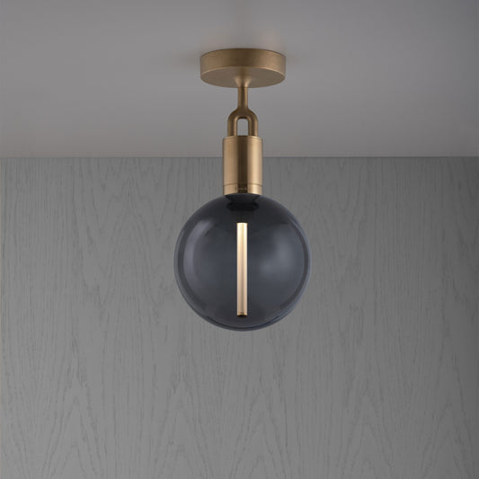 Forked Ceiling Light / Globe / Smoked / Medium Brass, front view.