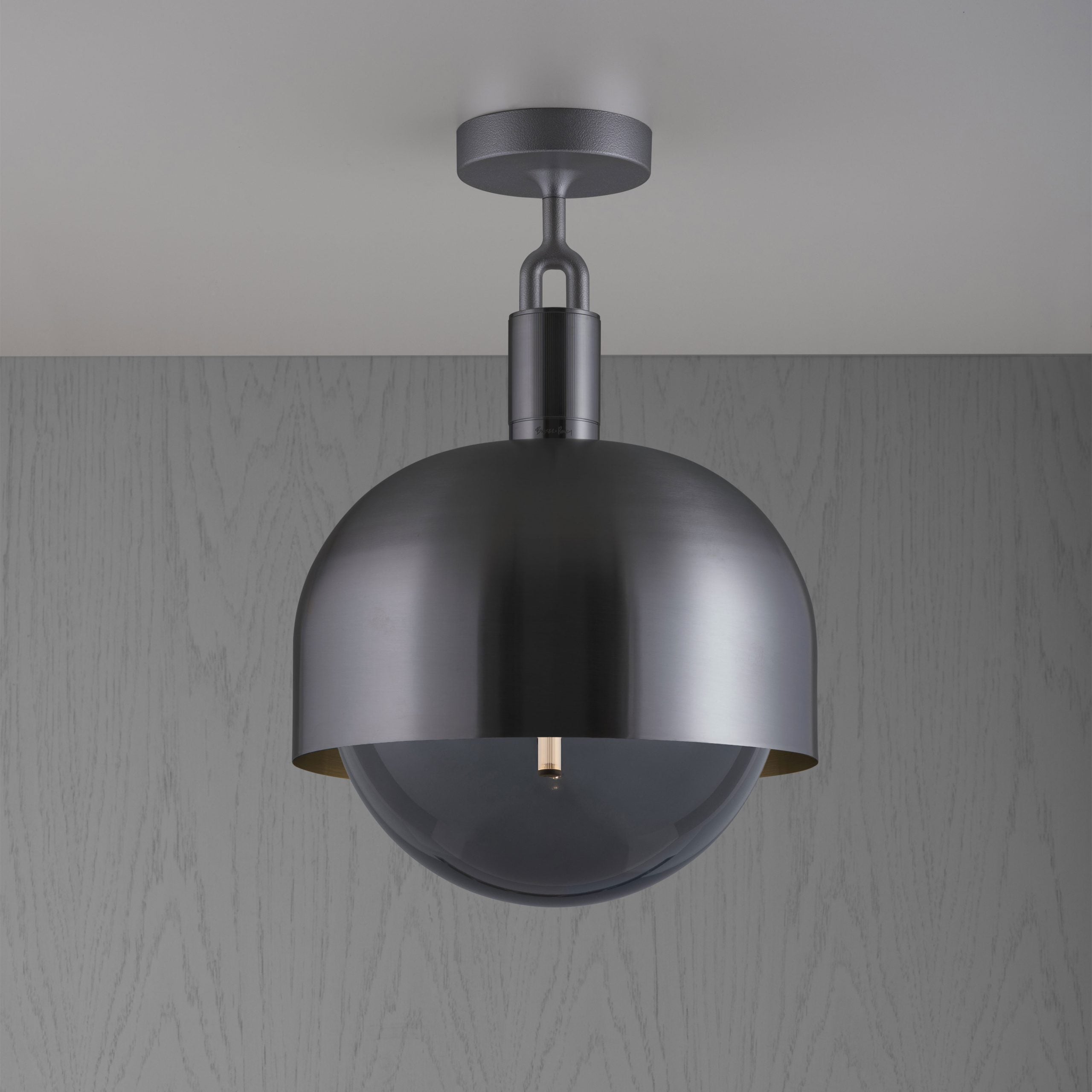 Forked Ceiling Light / Shade / Globe / Smoked / Large Gun metal, front view.