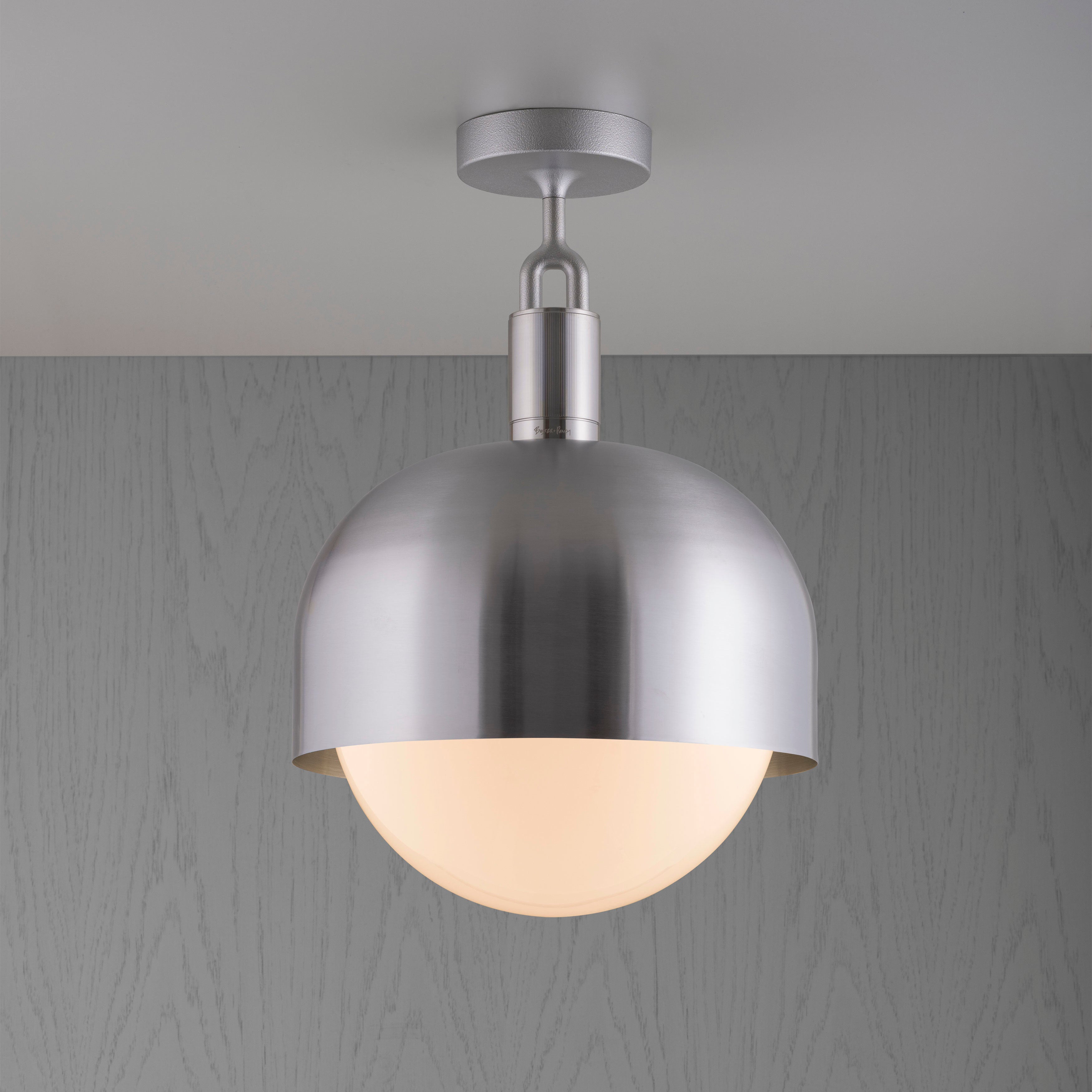 Forked Ceiling Light / Shade / Globe / Opal / Medium steel, front view.
