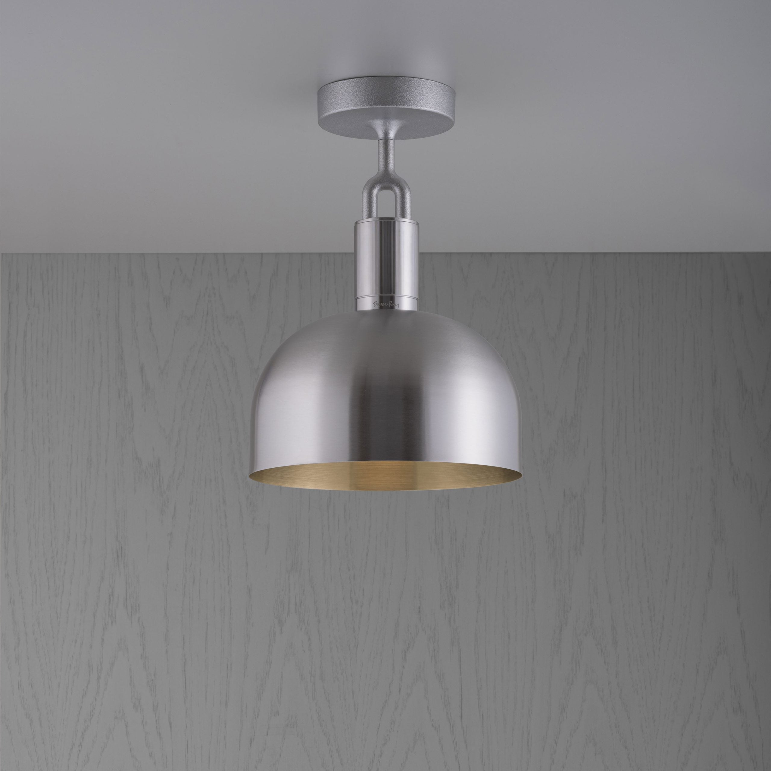 Forked Ceiling Light / Shade / Medium steel, front view.