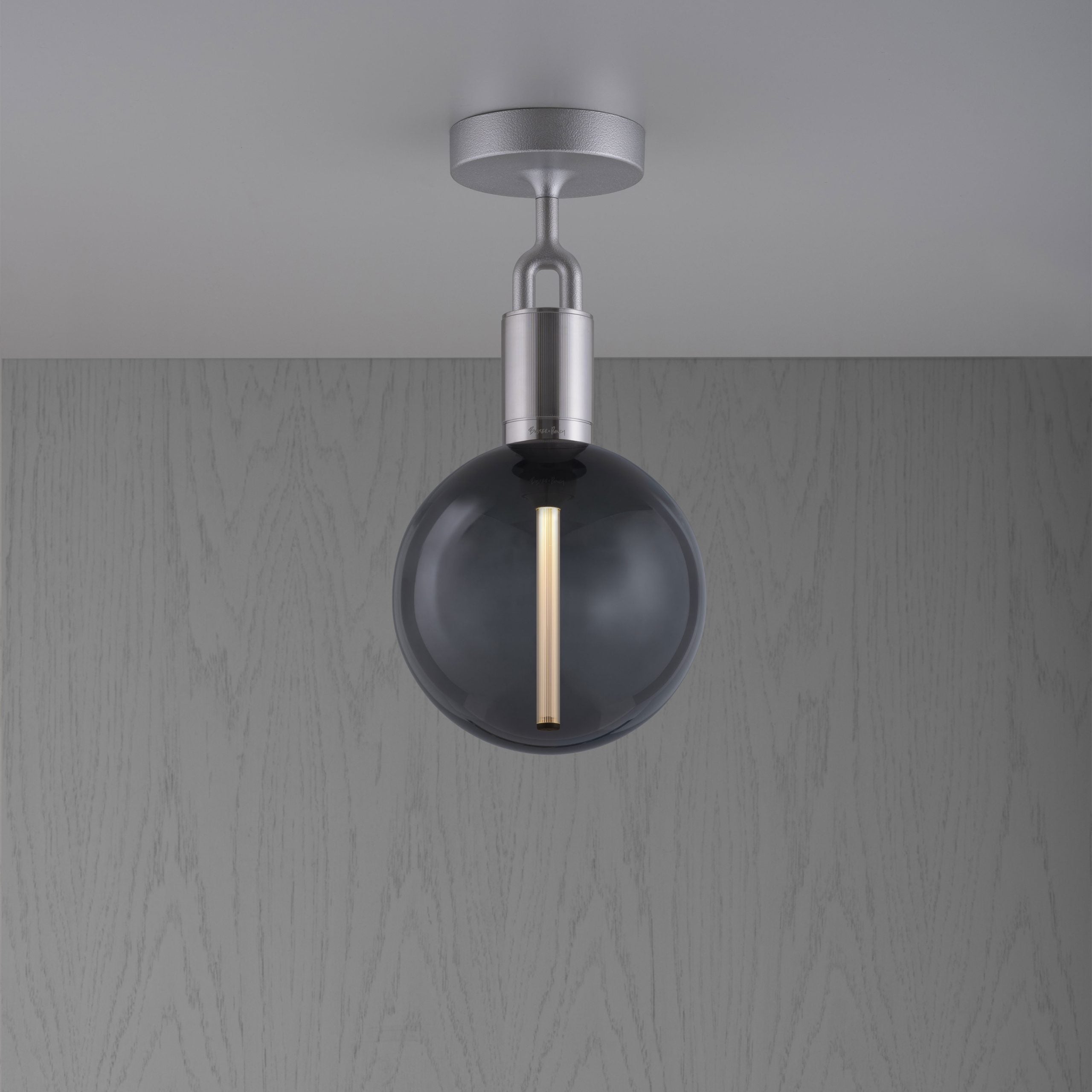Forked Ceiling Light / Globe / Smoked / Medium Steel, front view.