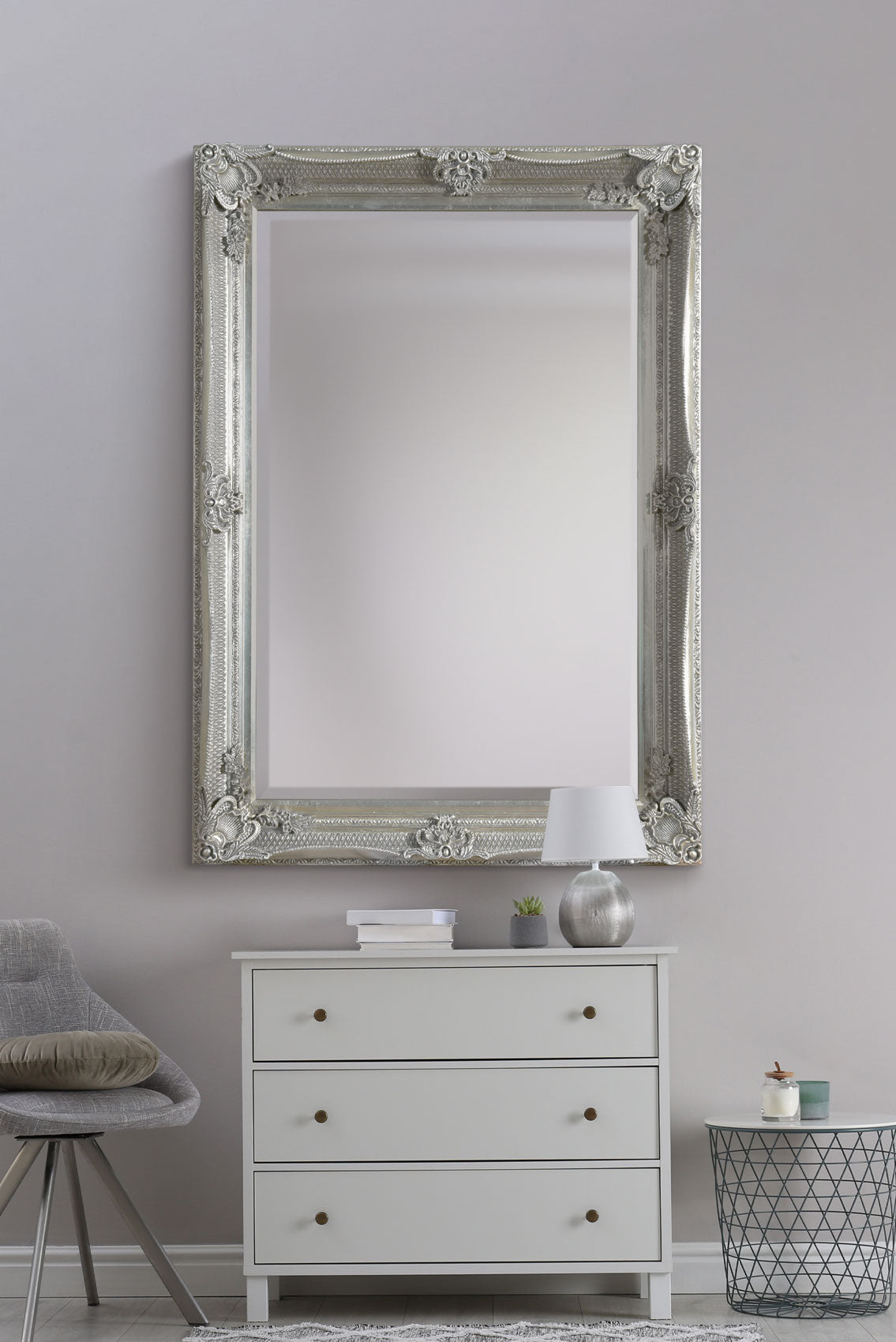 Elegant Silver Flourish Large Wall Mirror - 110 x 79 CM-4