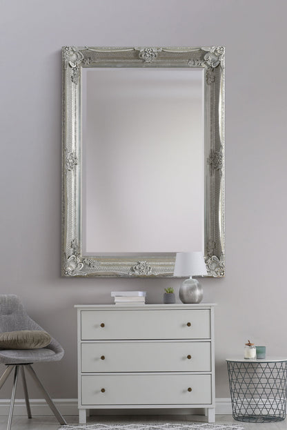 Elegant Silver Flourish Large Wall Mirror - 110 x 79 CM-4