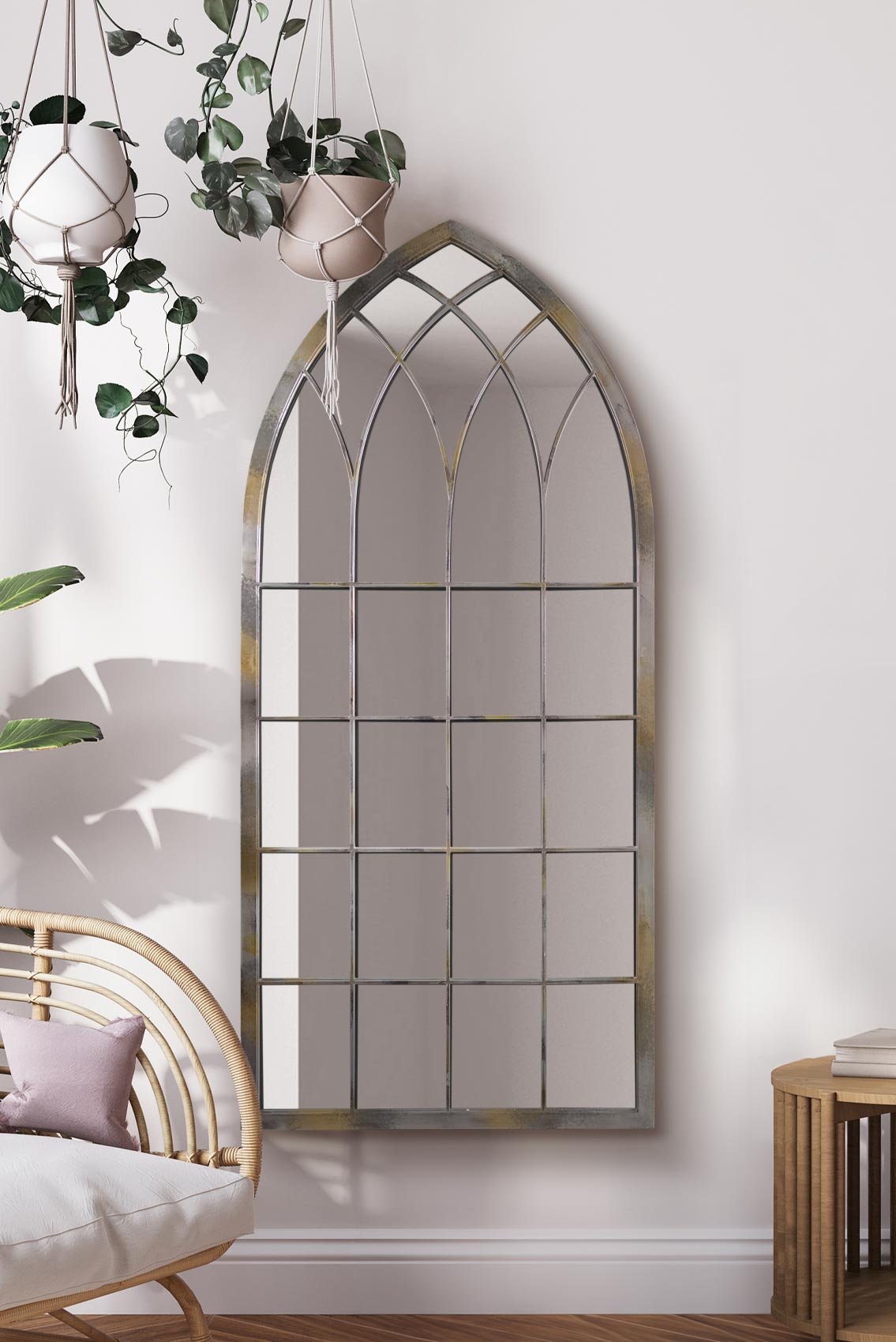 The Somerley - Oversized Rustic Metal Arched Wall or Floor Mirror 63" X 28" (161CM X 72CM)-1