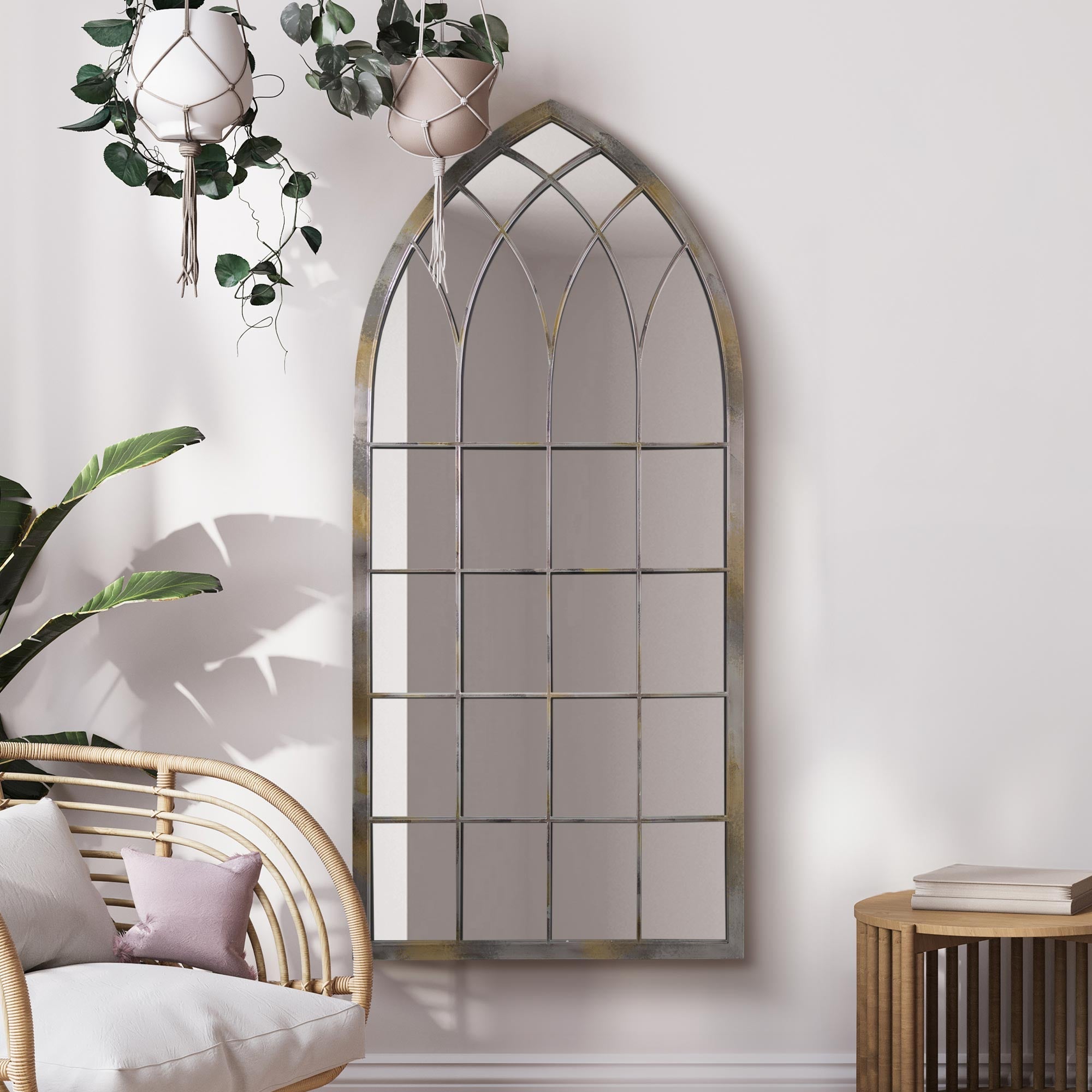 The Somerley - Oversized Rustic Metal Arched Wall or Floor Mirror 63" X 28" (161CM X 72CM)-2