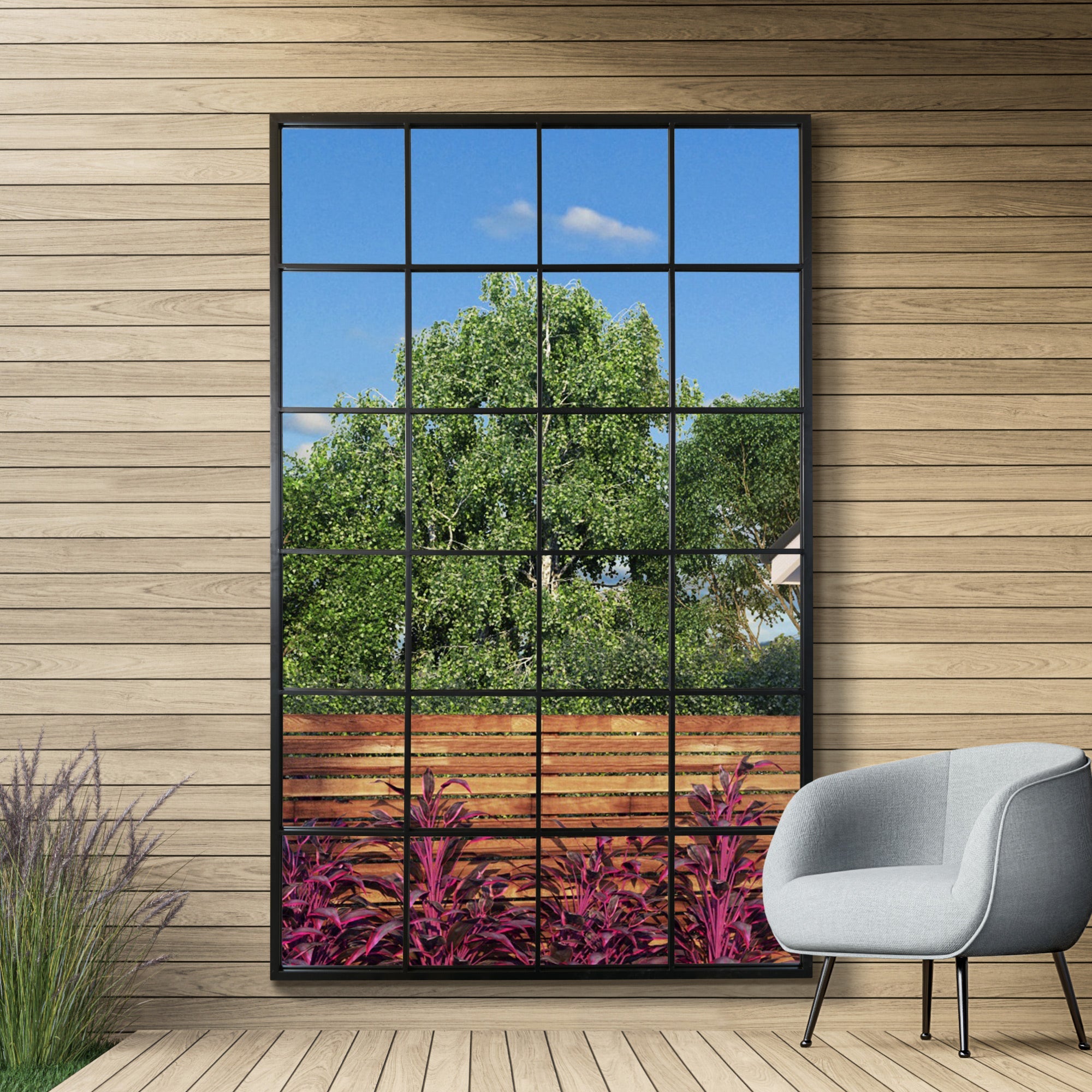 Genestra - Contemporary Black Wall Mirror with Garden Design 69" X 43" (174CM X 110CM)-10