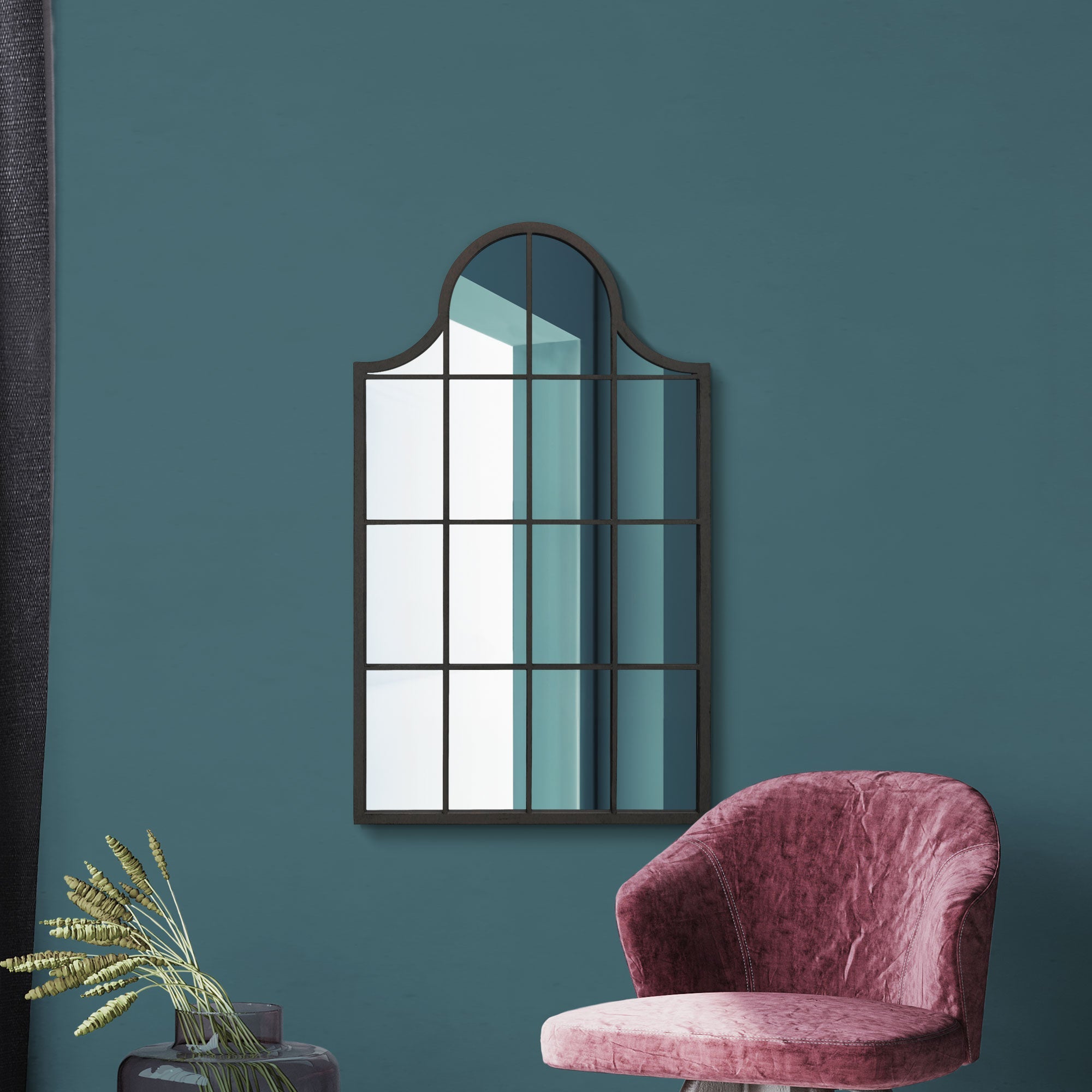 The Arched Elegance - Black Metal Framed Wall Mirror 41" X 24" (104CM X 62CM)-2