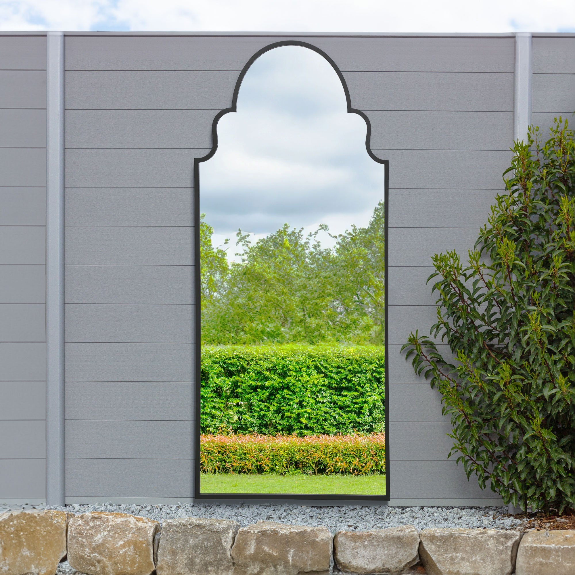 The Arcus - 79" x 33" (200x85CM) Black Framed Arched Full-Length Garden Mirror-5