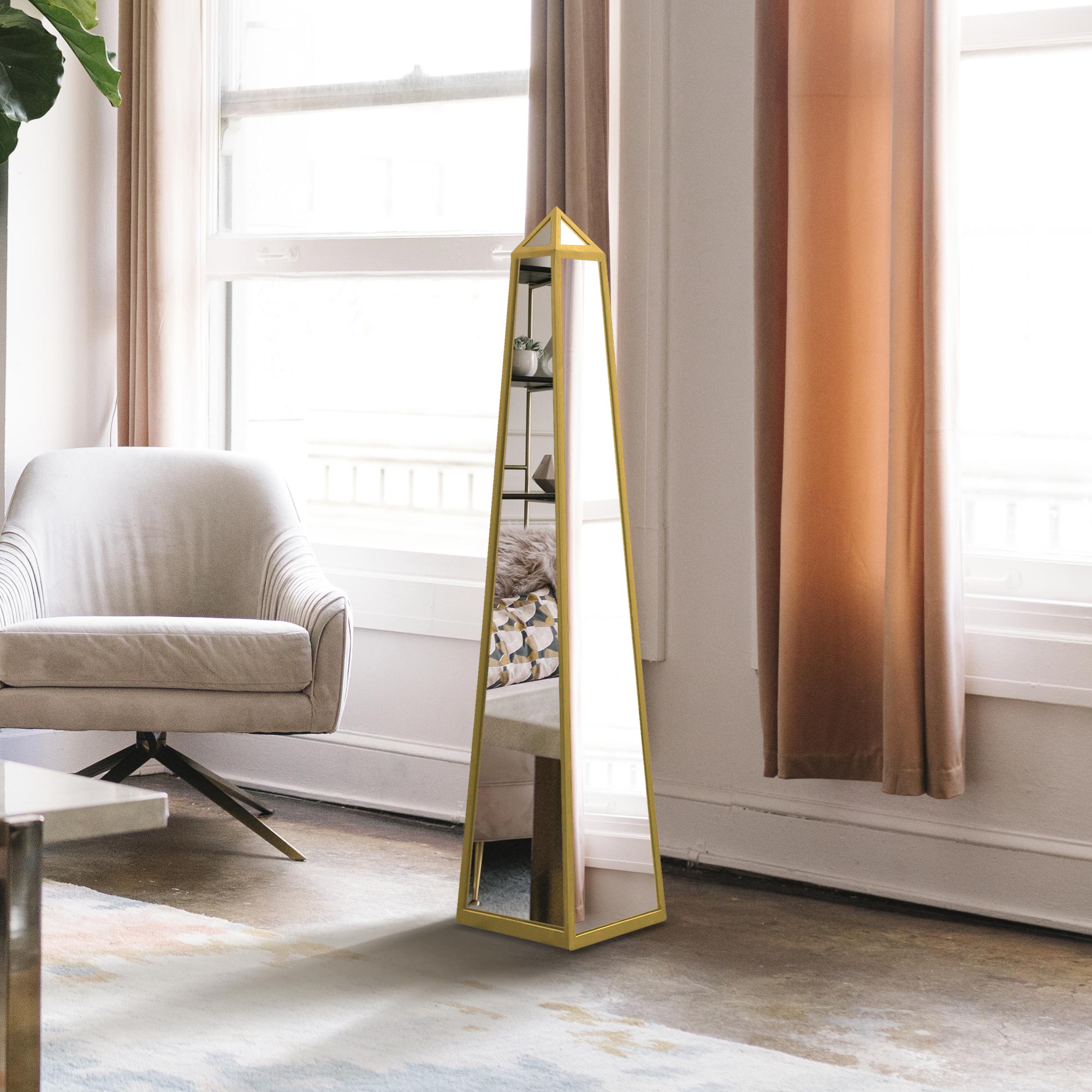 Elegant Gold Metal Framed Mirrored Obelisk Decor 47" X 10" X 10" (120CM X 25CM X 25CM)-2