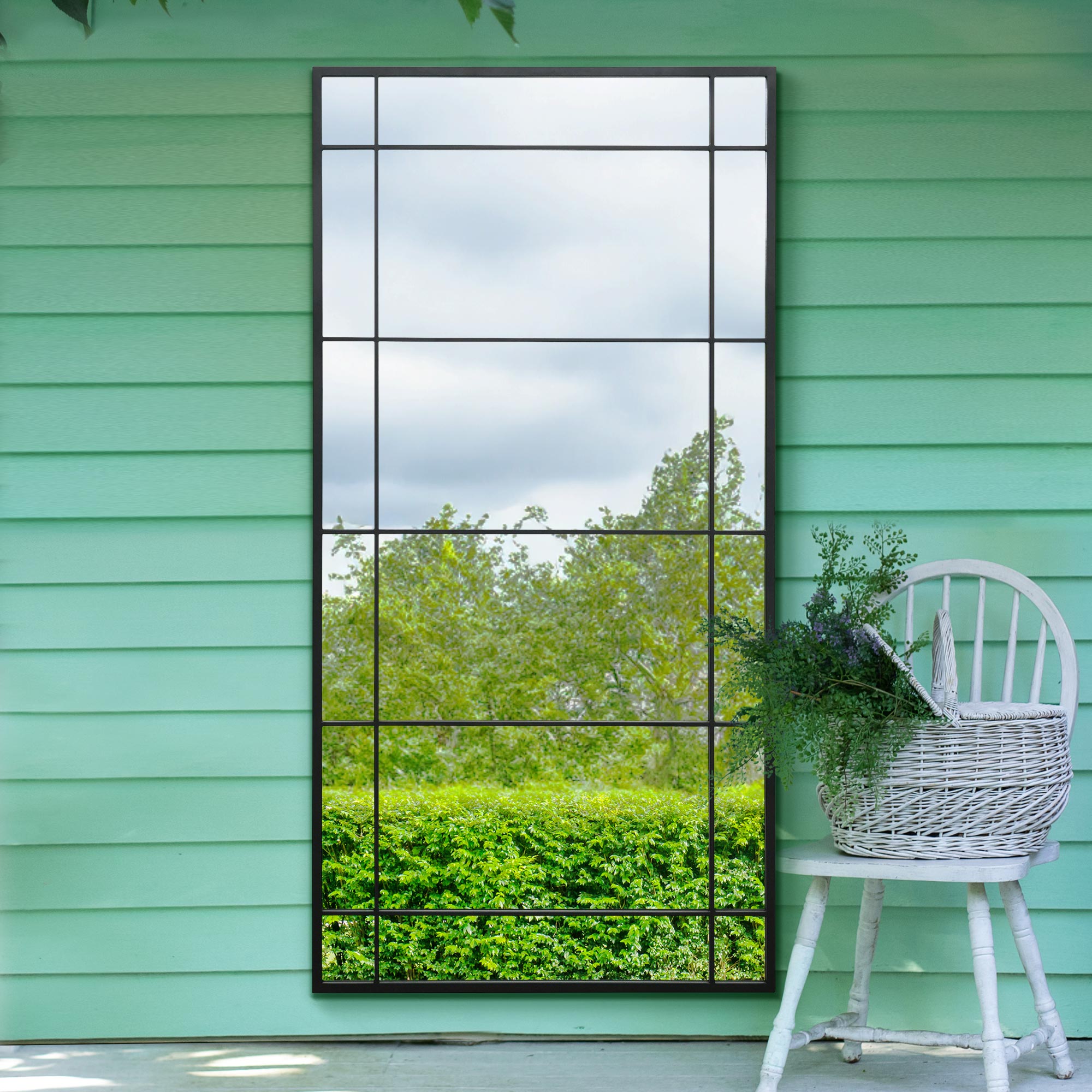 The Horizon - Sleek Black Metal Framed Garden Mirror 71" X 35" (180CM X 90CM) for Wall or Leaning Use-13