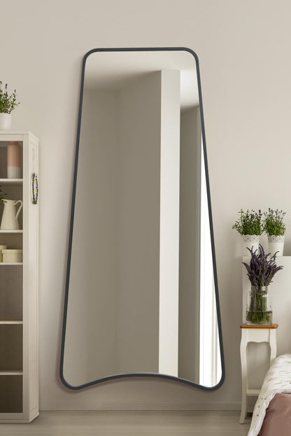 Coartans - Contemporary Black Metal Arched Trapezoid Wall Mirror, 79" X 38" (200CM X 95CM)-1