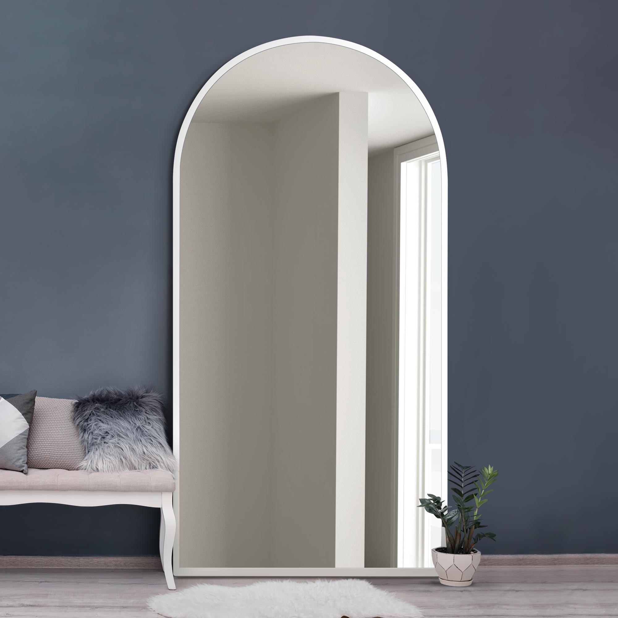 The Arcus - Elegant Arched Leaner/Wall Mirror with White Frame 71" x 35" (180CM x 90CM)-2