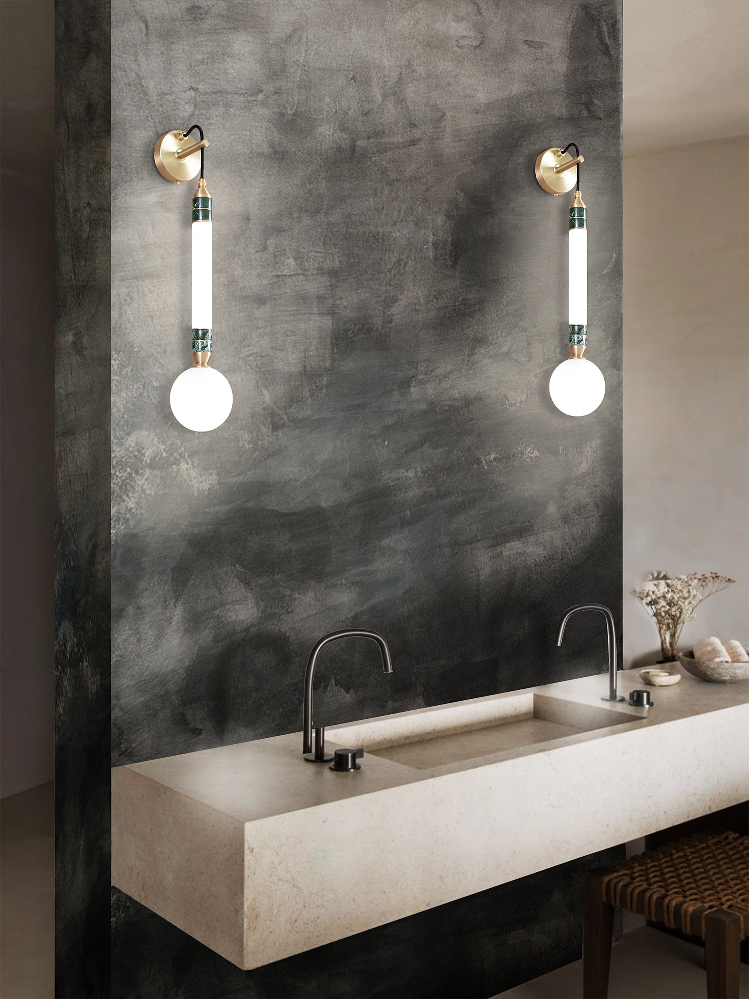 Greenstone Small Wall Light, on wall in setting above sink.