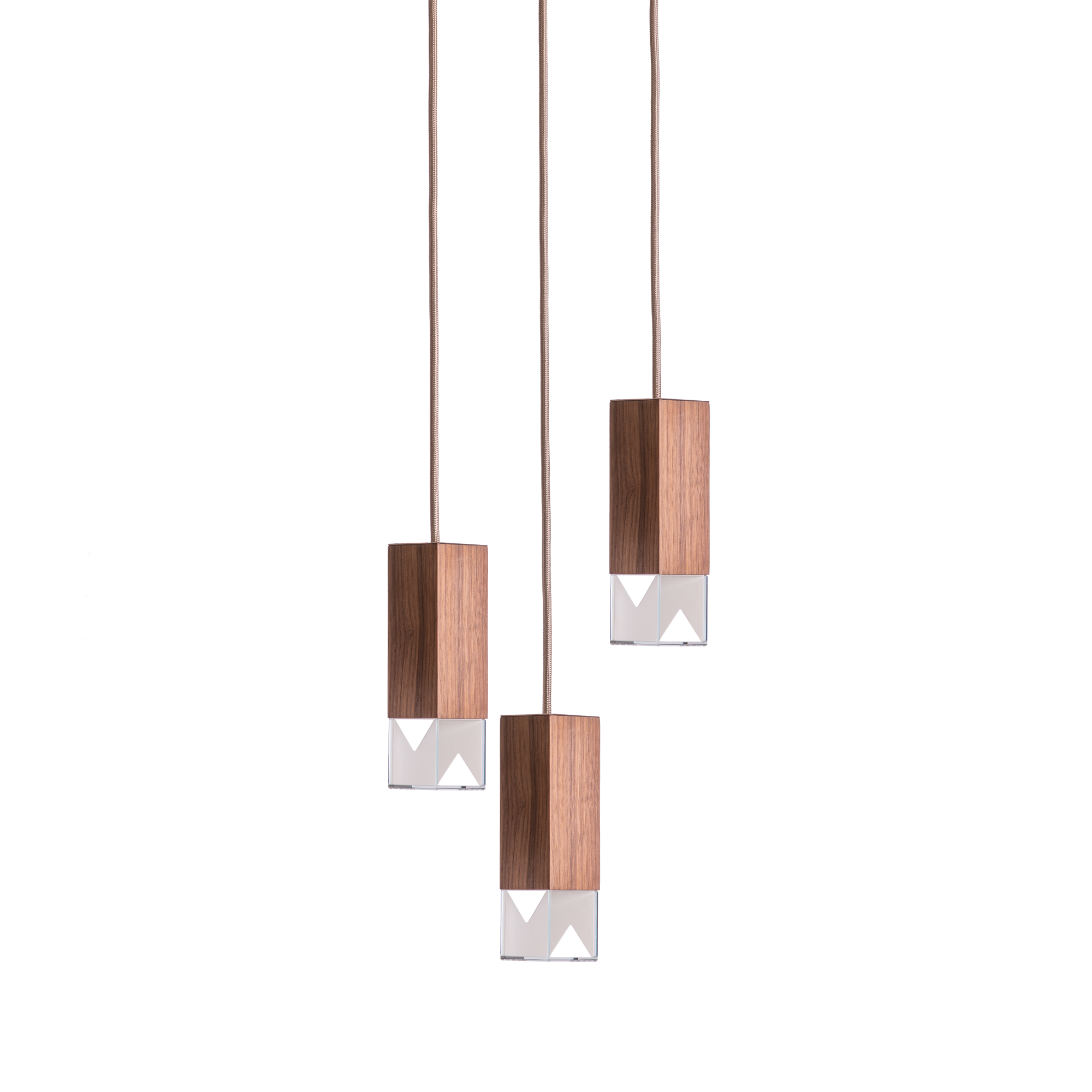 Lamp/ One Wood Trio Chandelier white background 