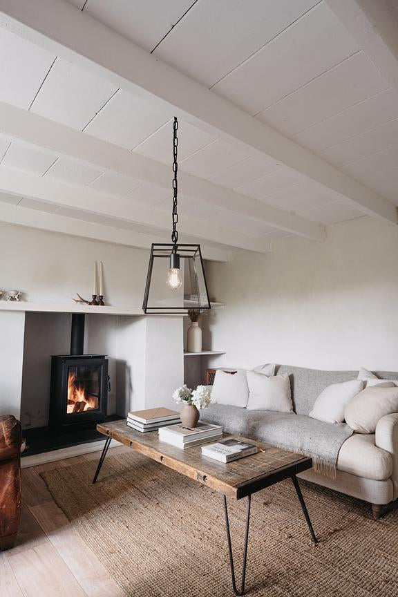 London Geotrapeze Metal Glass Lantern Pendant Light - Small (With Chain)