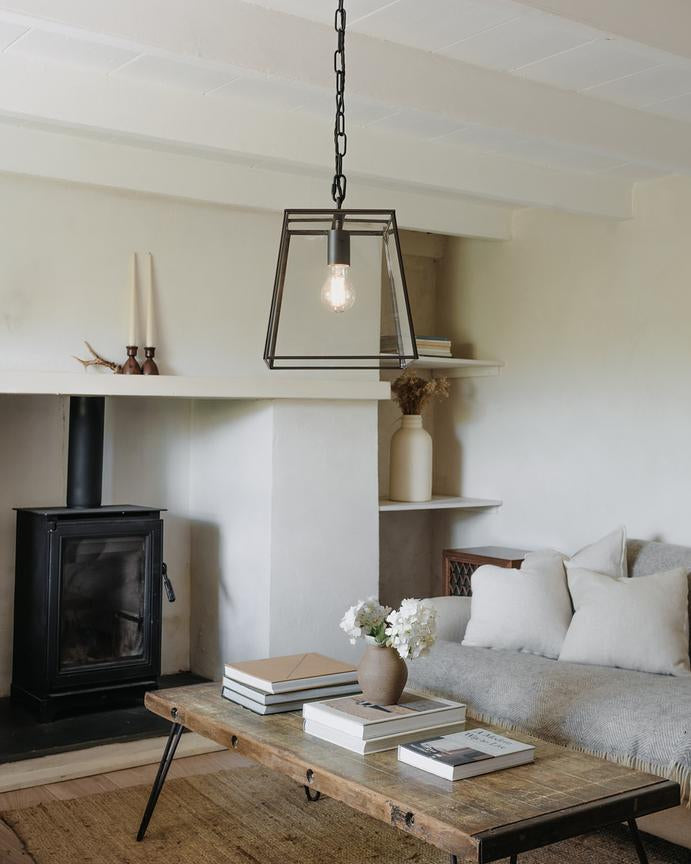 London Geotrapeze Metal Glass Lantern Pendant Light - Small (With Chain)