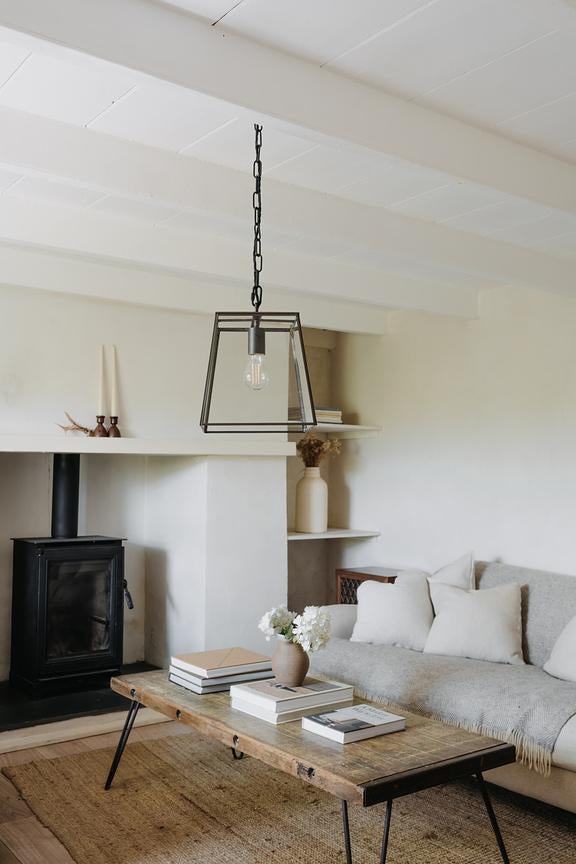 London Geotrapeze Metal Glass Lantern Pendant Light - Small (With Chain)
