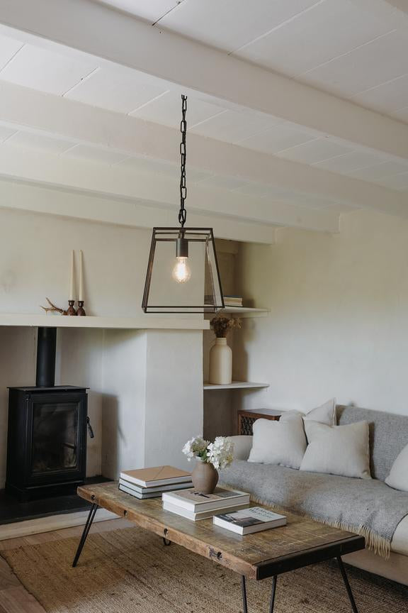 London Geotrapeze Metal Glass Lantern Pendant Light - Small (With Chain)