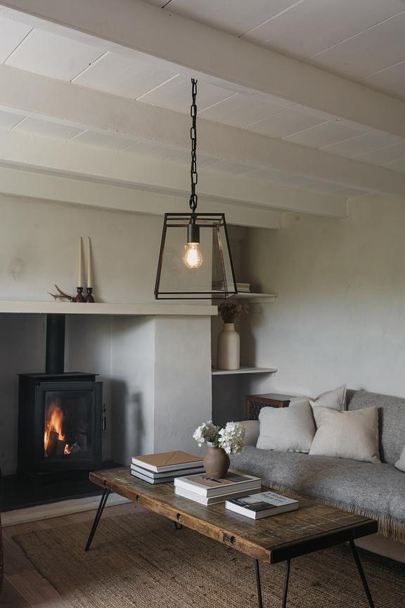 London Geotrapeze Metal Glass Lantern Pendant Light - Small (With Chain)