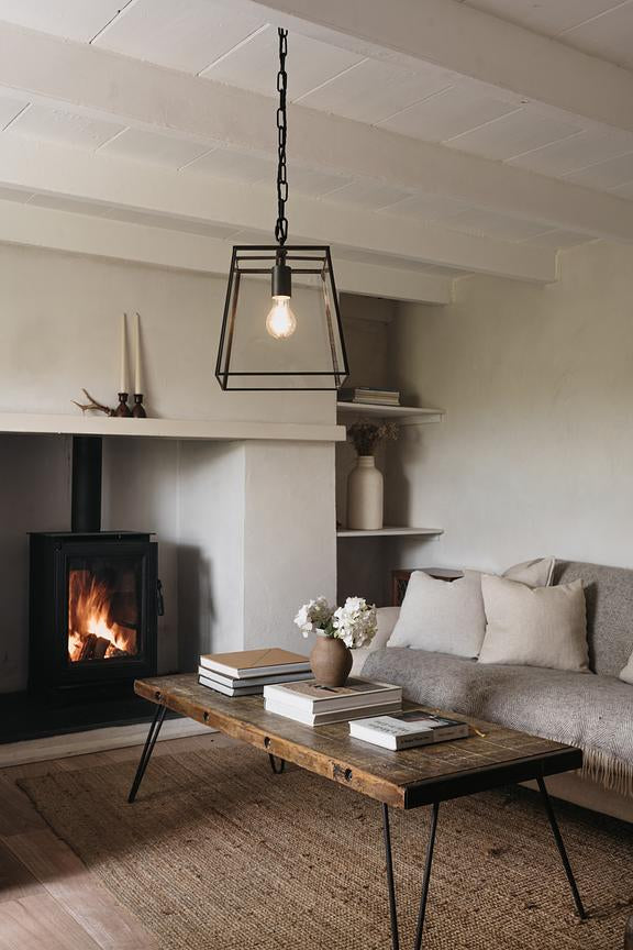 London Geotrapeze Metal Glass Lantern Pendant Light - Small (With Chain)