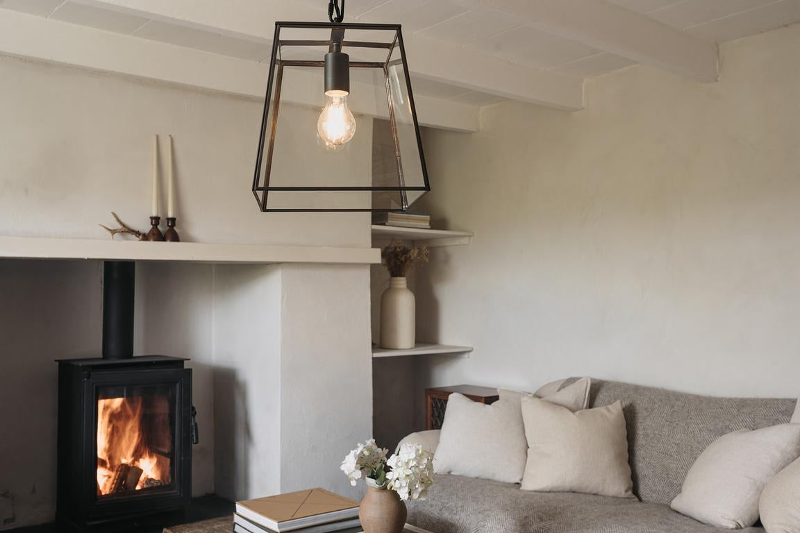 London Geotrapeze Metal Glass Lantern Pendant Light - Small (With Chain)