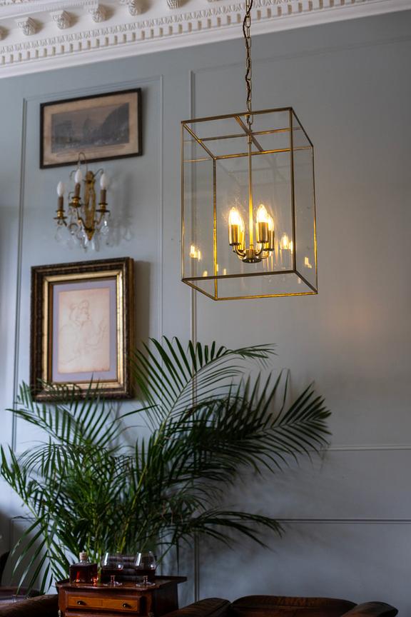 Soho Lighting London Lantern Pendant Light Crossbar Medium Brass