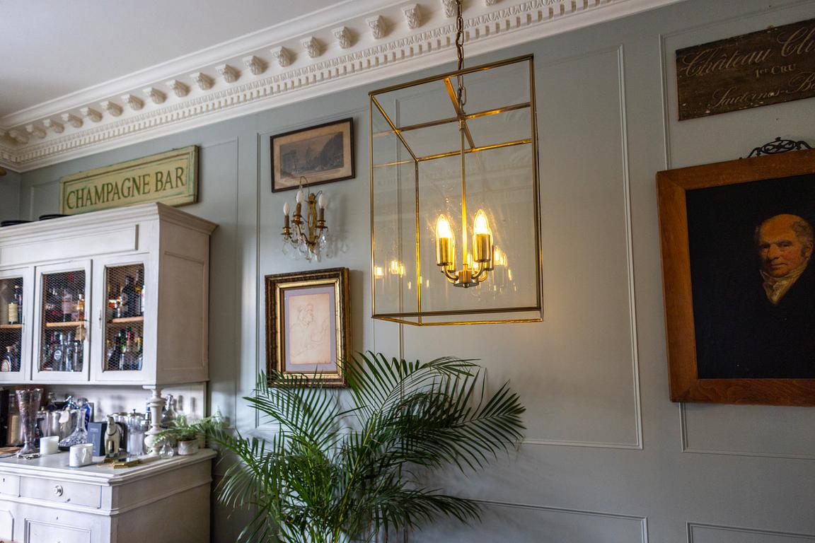 Soho Lighting London Lantern Pendant Light Crossbar Medium Brass