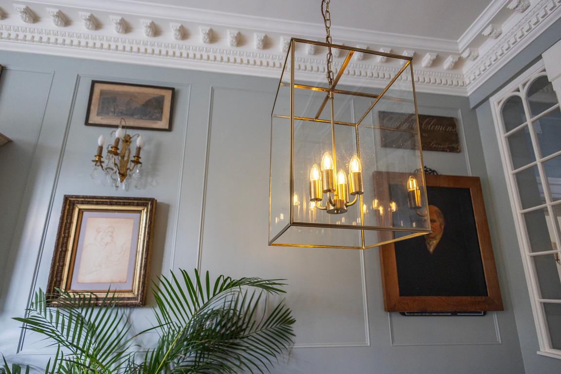 Soho Lighting London Lantern Pendant Light Crossbar Medium Brass