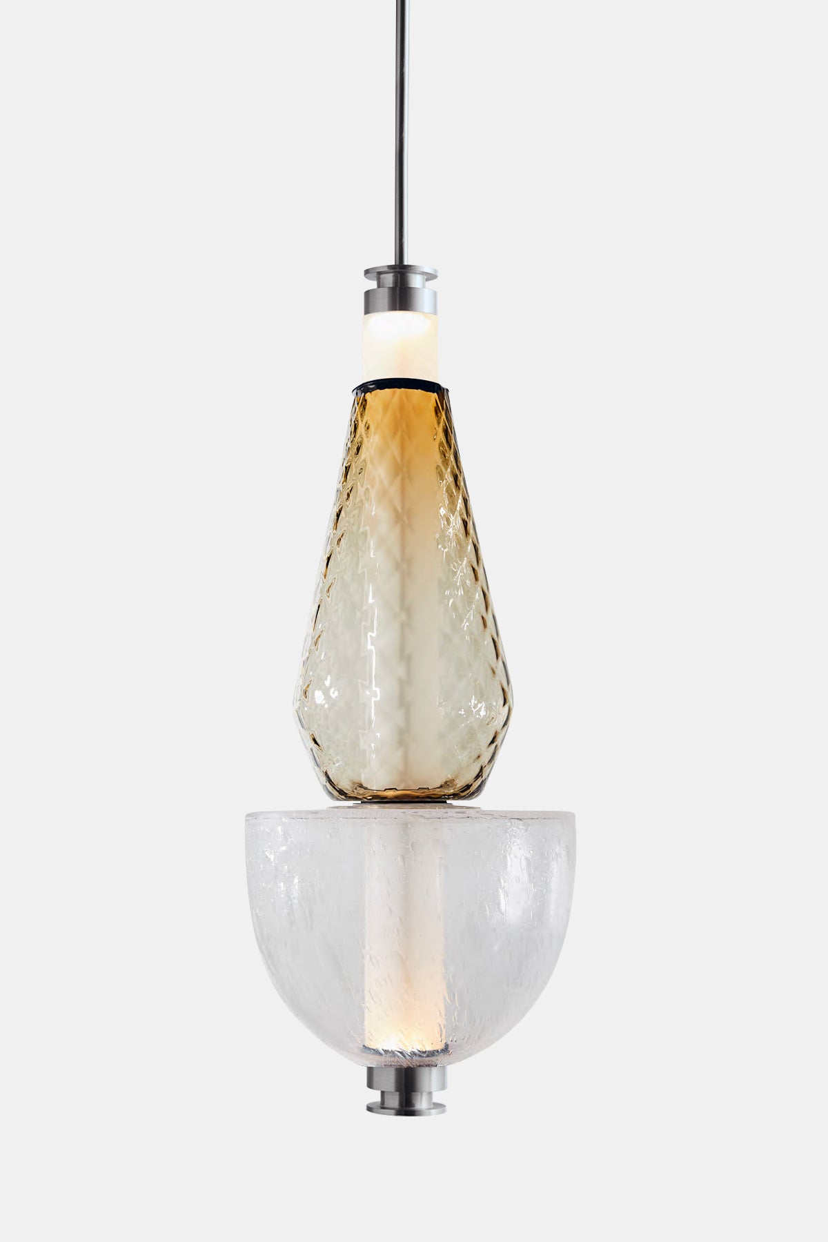 LUNA KALEIDO LARGE PENDANT SATIN NICKEL SMOKED BRONZE GRIDDED LYRA AND BUBBLED CLEAR CYGNUS BEAD 