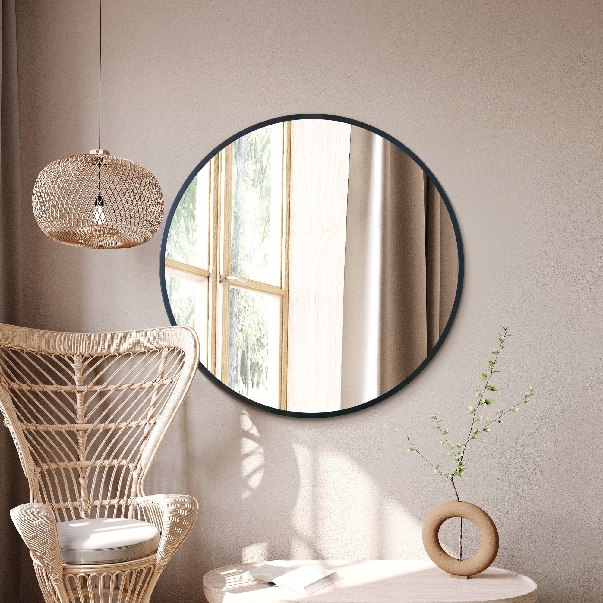Contemporary 39" (100CM) Diameter Round Wall Mirror with Black Edge-8
