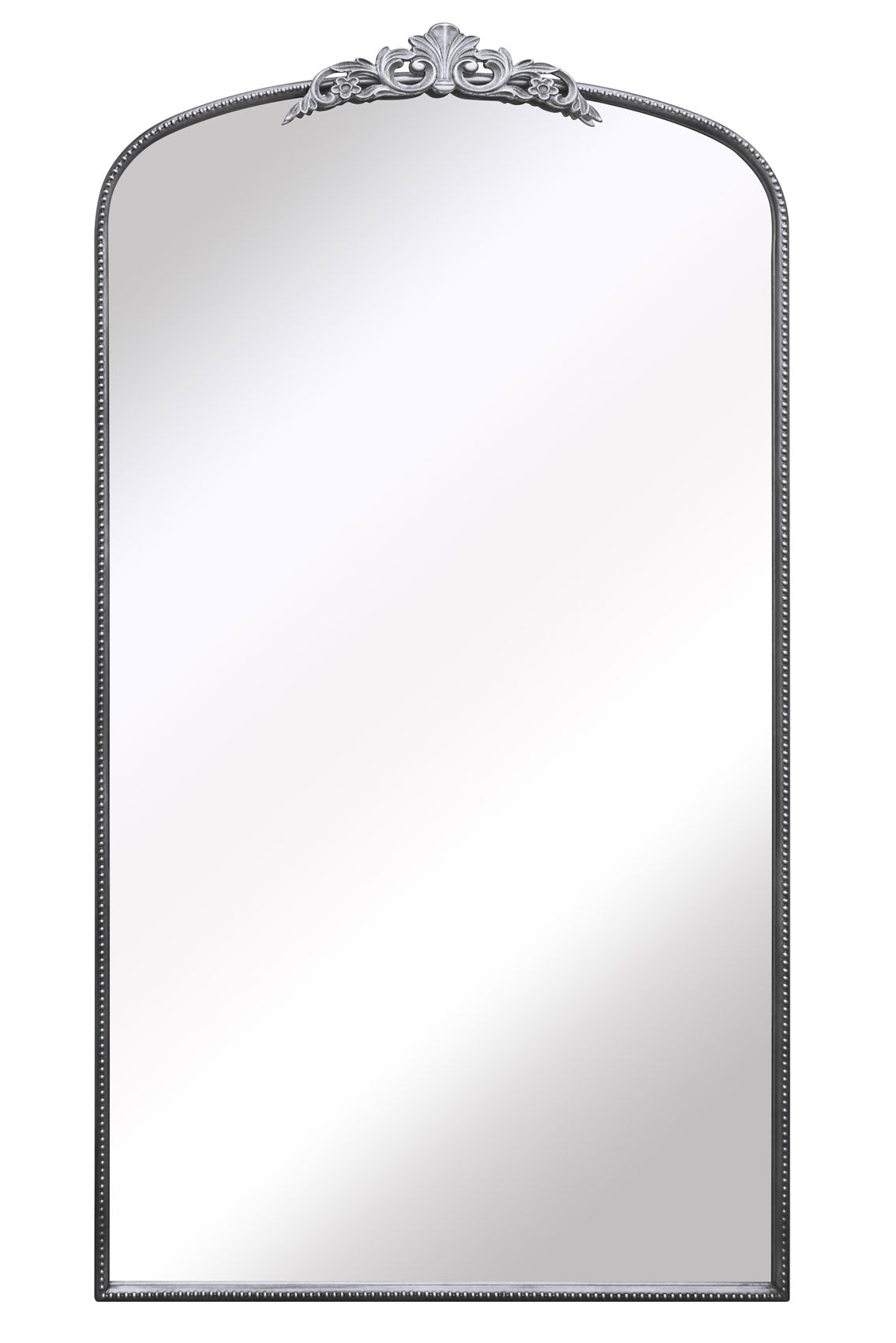 Regal Reflection - 68" X 38" Silver Framed Arched Wall Mirror with Crown Design (174CM X 96CM)-2