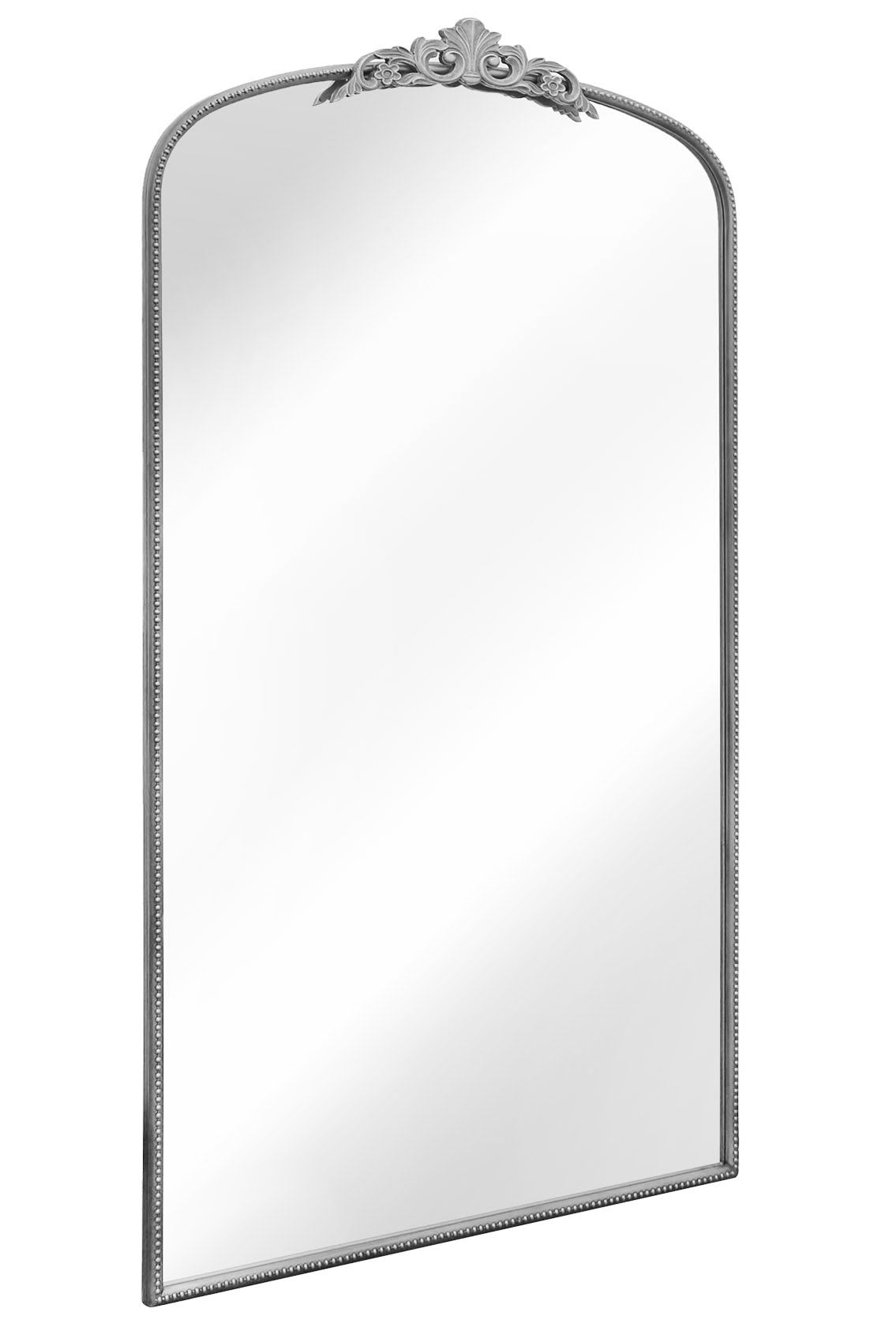 Regal Reflection - 68" X 38" Silver Framed Arched Wall Mirror with Crown Design (174CM X 96CM)-3