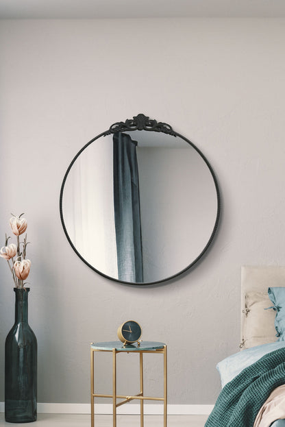 Regal Reflection - 39" X 39" (100x100CM) Black Metal Round Wall Mirror-1