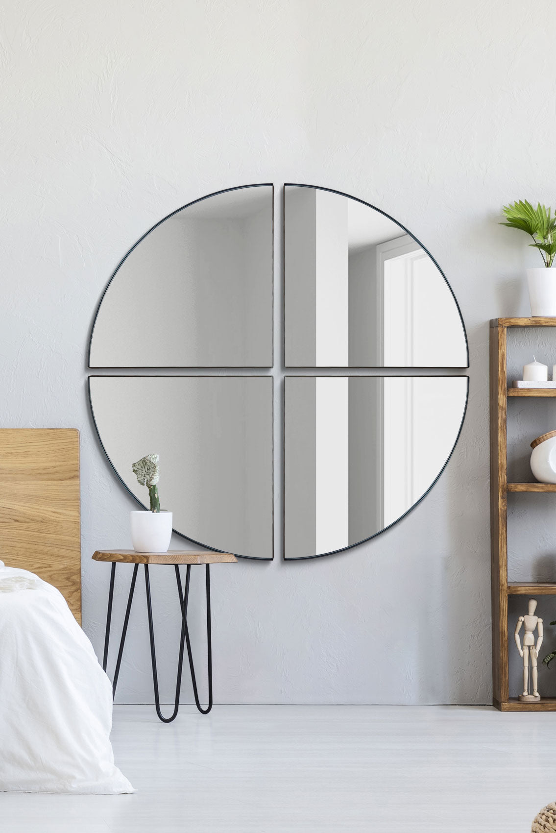 The Four-Piece Black XL Round Metal Wall Mirror - 70" X 70" (180 x 180CM)-1