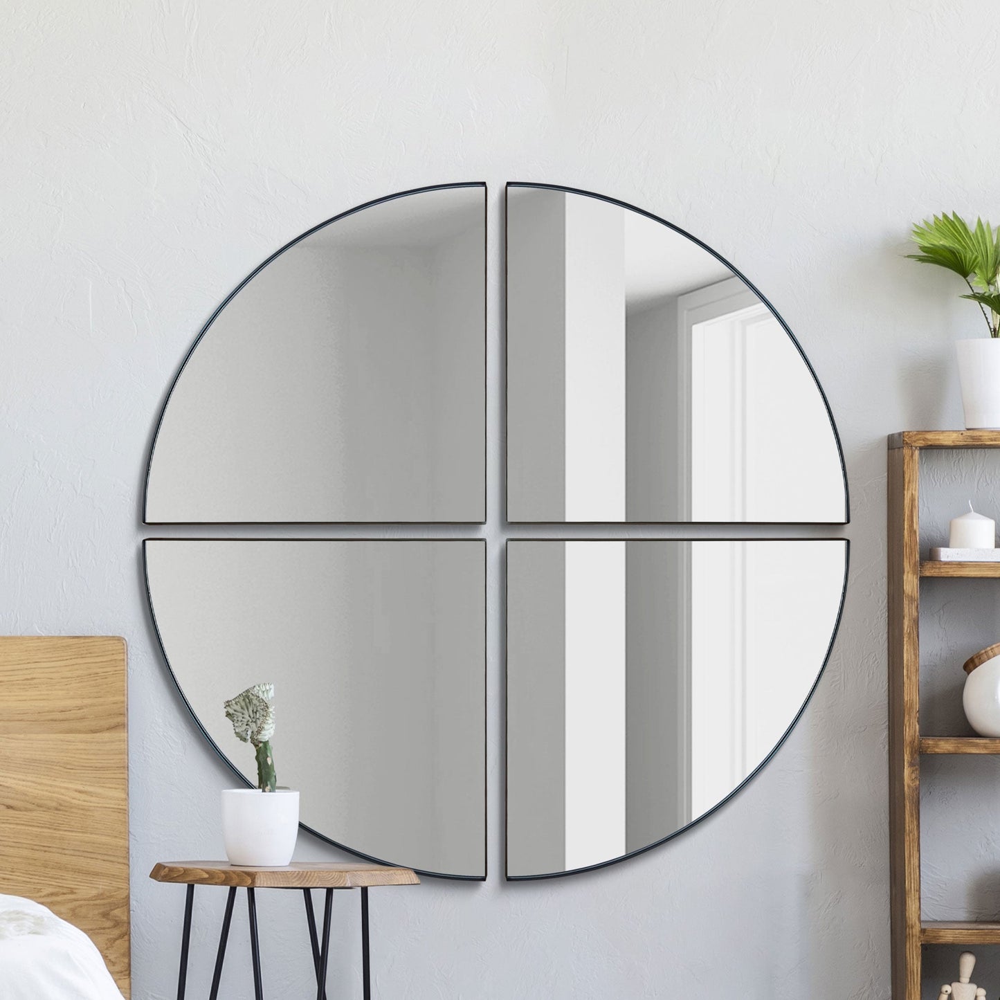 The Four-Piece Black XL Round Metal Wall Mirror - 70" X 70" (180 x 180CM)-7