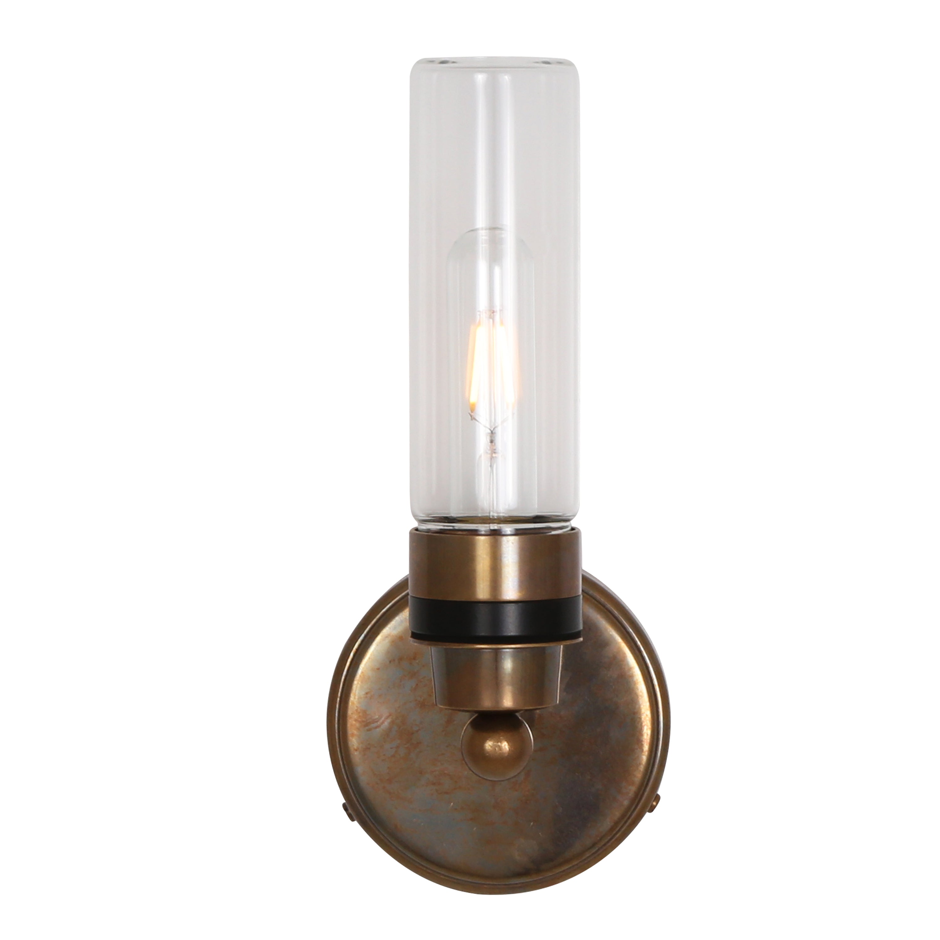 Firth Tube Glass and Brass Bathroom Wall Light IP65 Product Shot