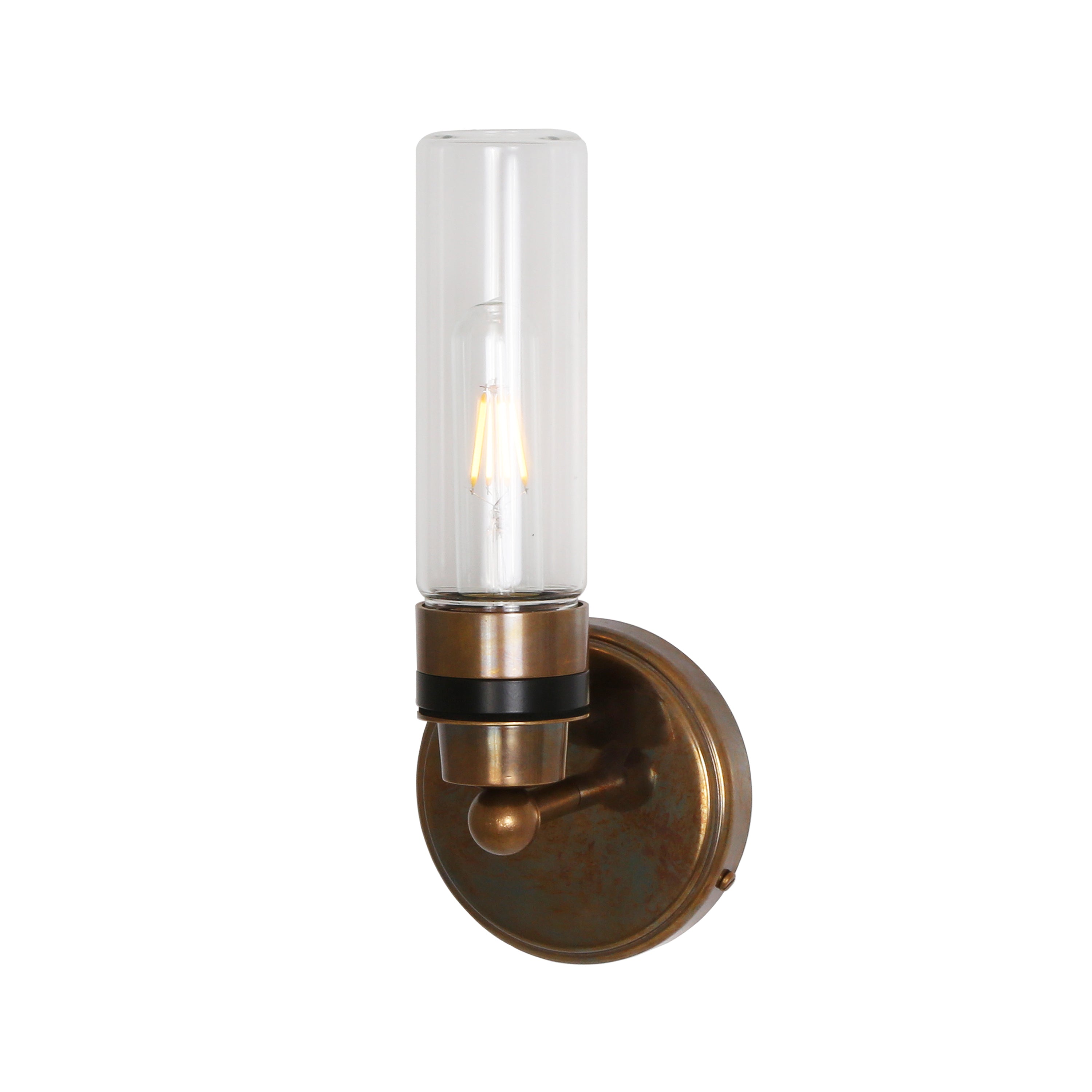 Firth Tube Glass and Brass Bathroom Wall Light IP65 Product Shot