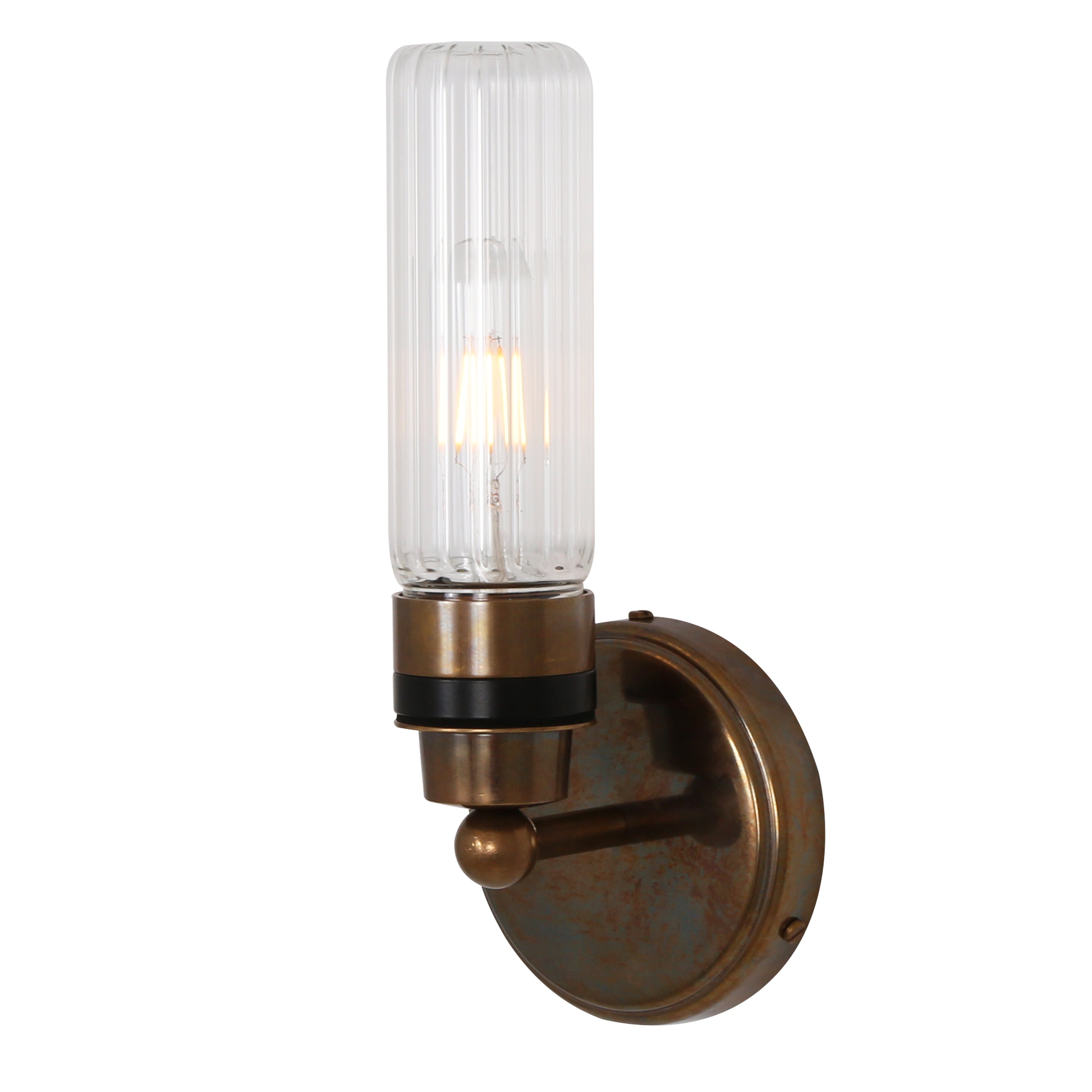 Firth Tube Glass and Brass Bathroom Wall Light IP65 Product Shot