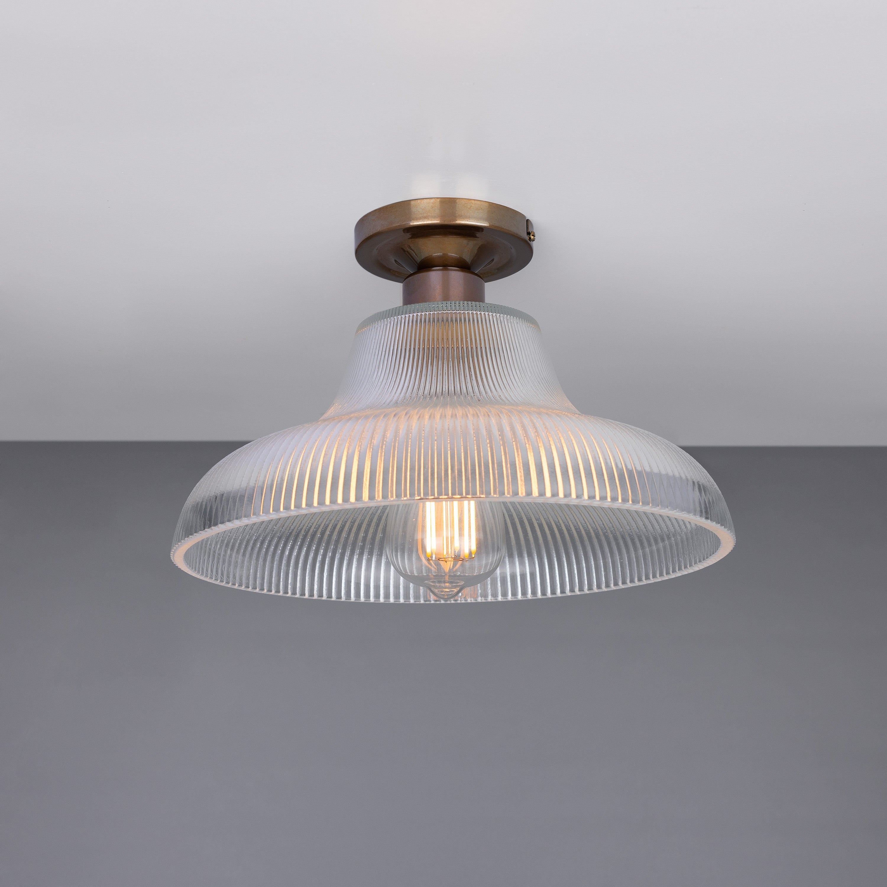 Mono Industrial Holophane Glass Flush Ceiling Light 30cm Product Shot