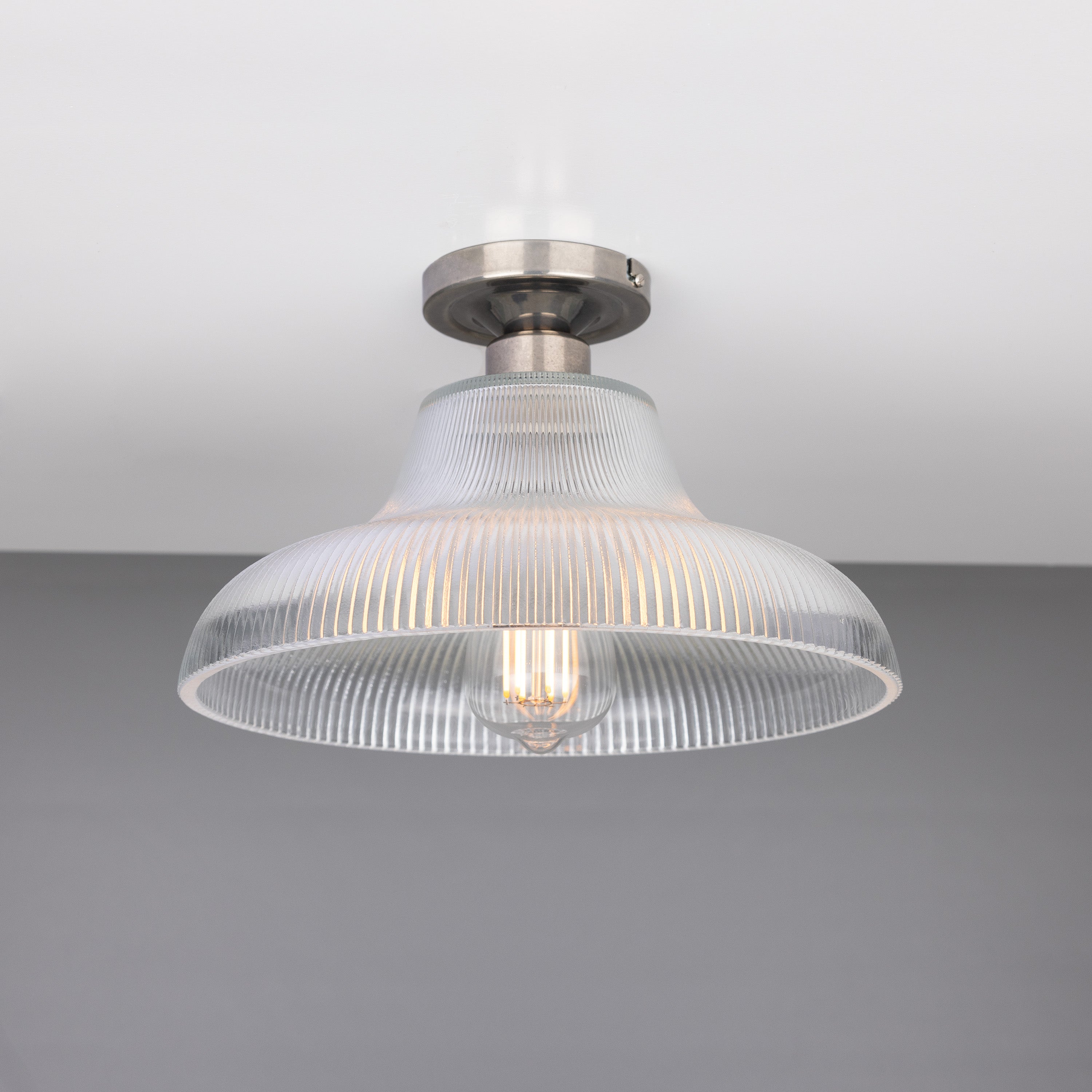 Mono Industrial Holophane Glass Flush Ceiling Light 30cm Product Shot